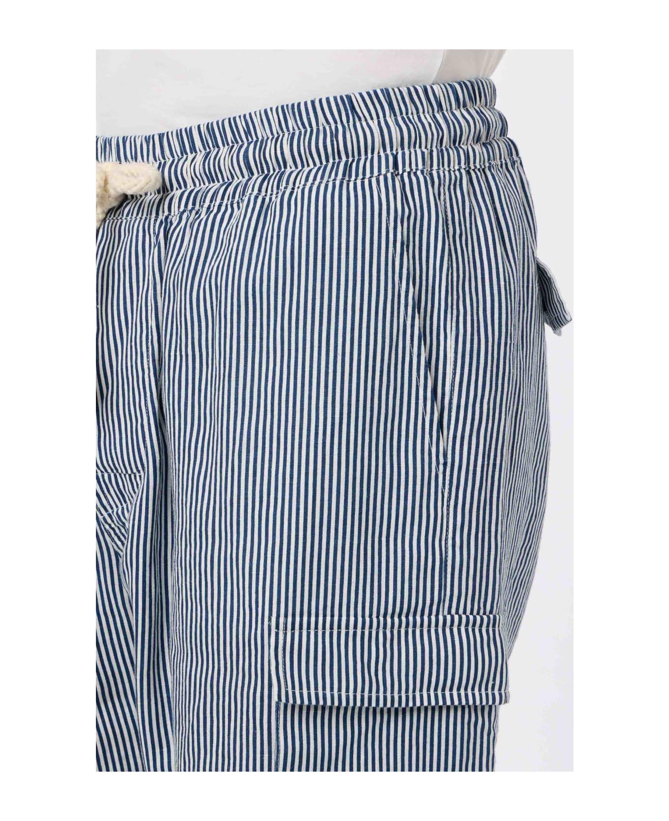 MC2 Saint Barth Man Blue Striped Linen Bermuda Marseille - BLUE