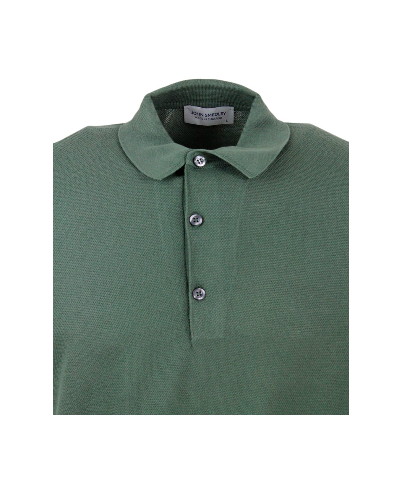 John Smedley Short-sleeved Sustainable Polo Shirt In Extrafine Piqué Cotton Thread With Three Buttons - Green