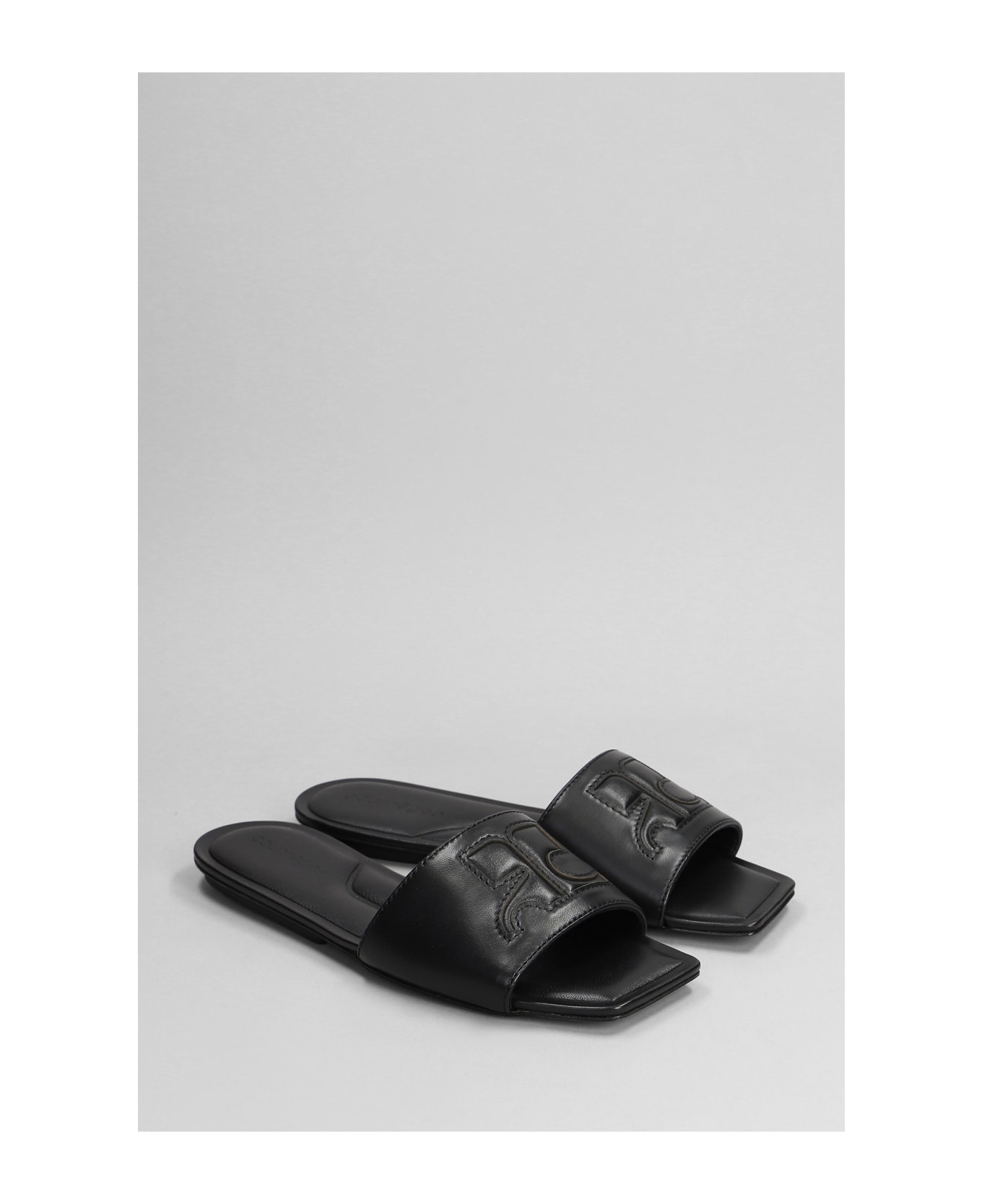 Courrèges Flats In Black Leather - black サンダル