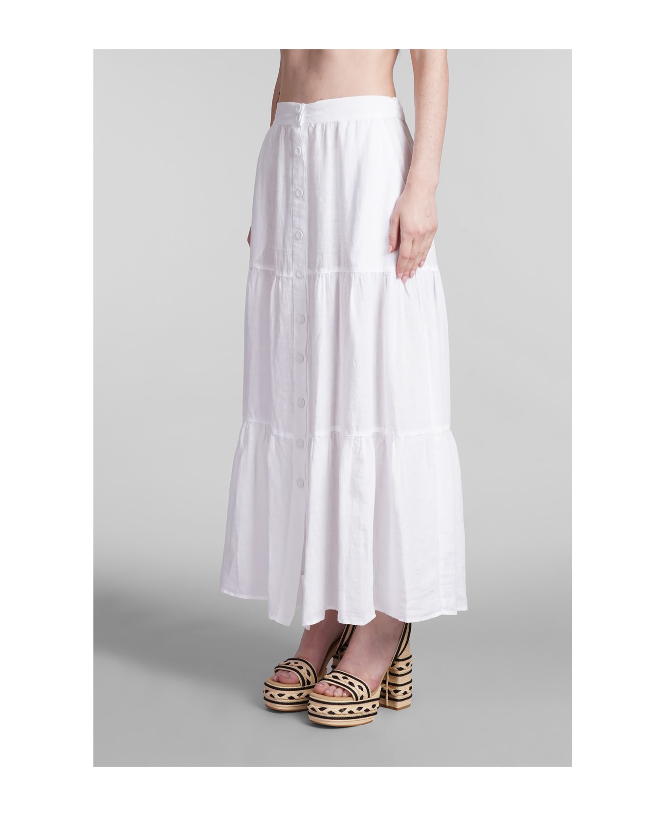 120% Lino Skirt In White Linen - white
