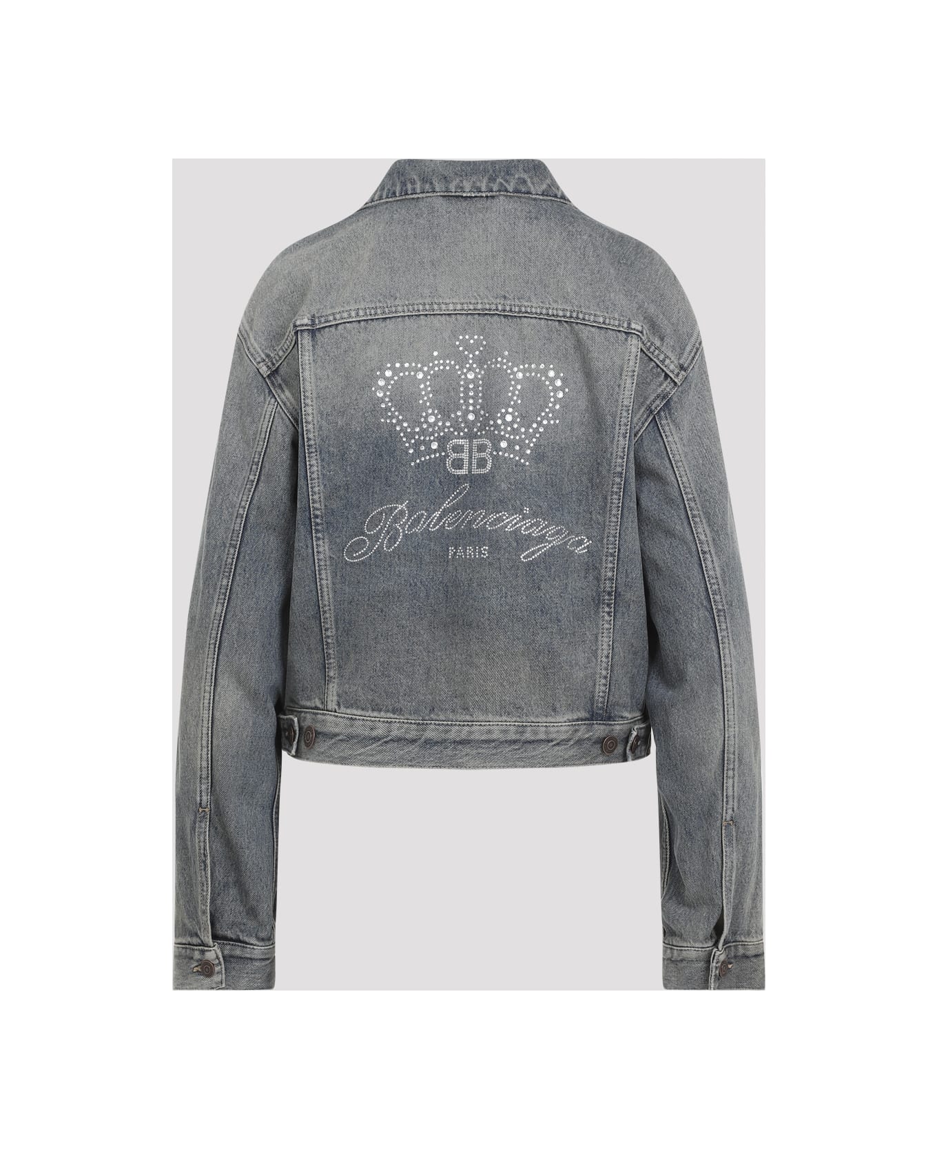 Balenciaga Rhinestone Logo Denim Jacket - Blue Rust