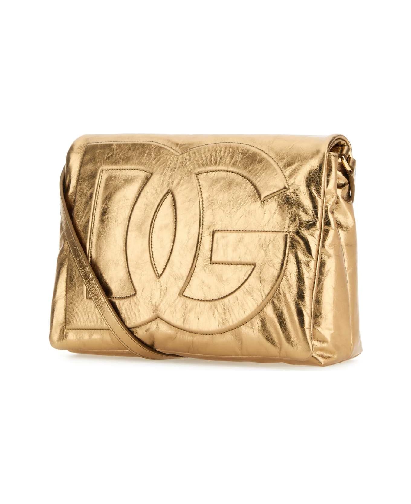 Dolce & Gabbana Gold Leather Dg Logo Bag Soft Clutch - ORO