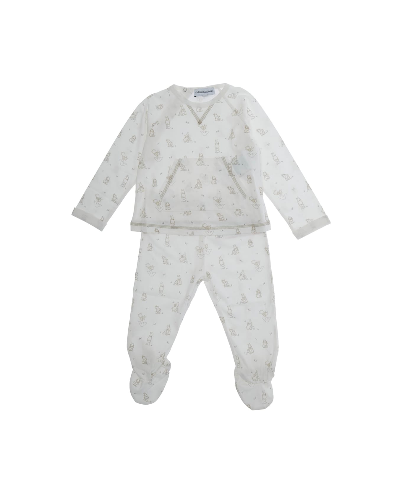 Emporio Armani White Set Of Two With All-over Motif In Cotton Baby - White