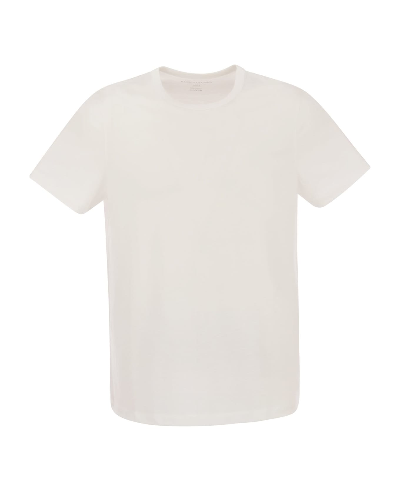Majestic Filatures Crew-neck T-shirt In Lyocell And Cotton - White
