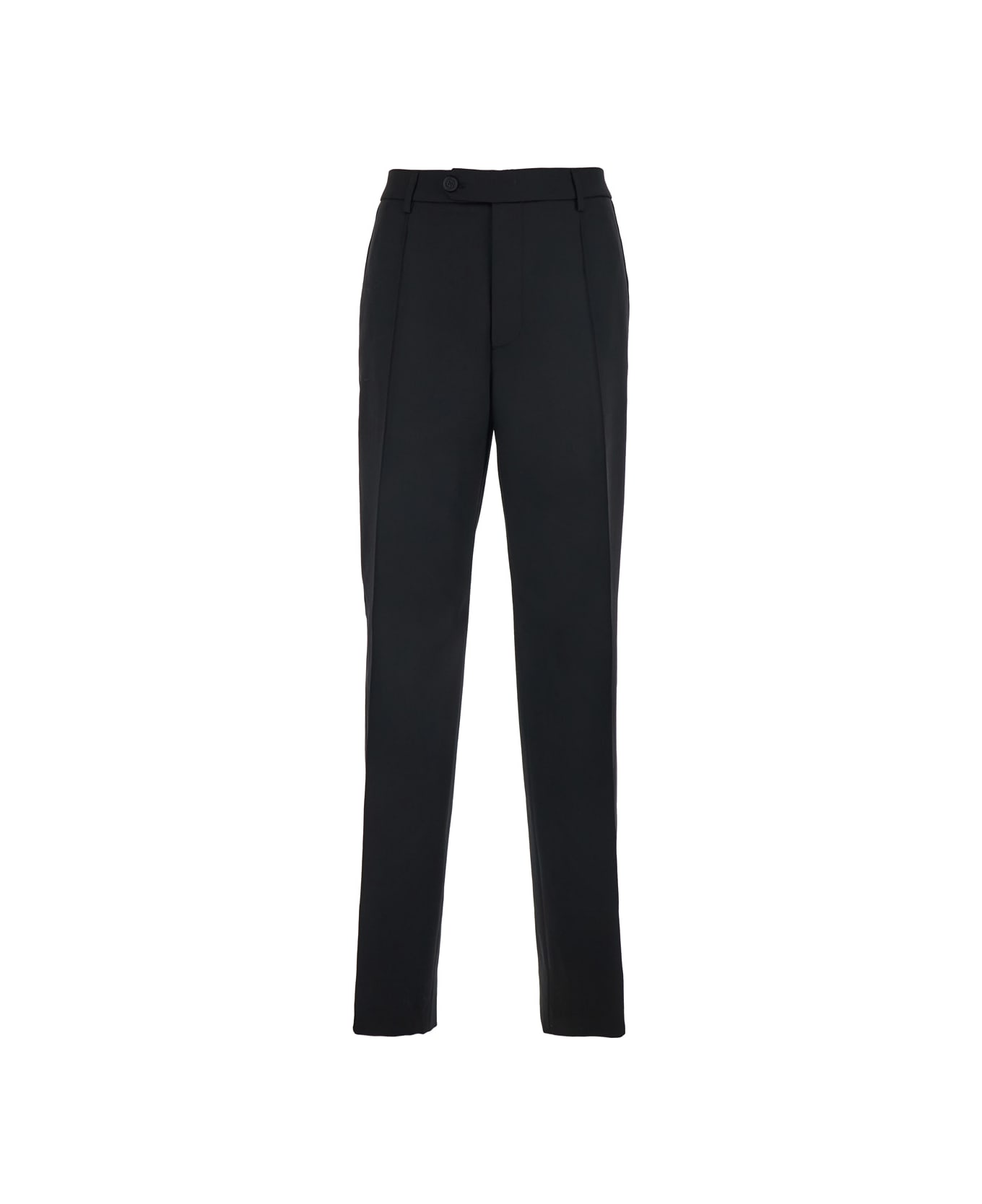 Golden Goose Black Trousers With Button Closure And Star Logo Detail On The Back In Wool And Satin Man - Black