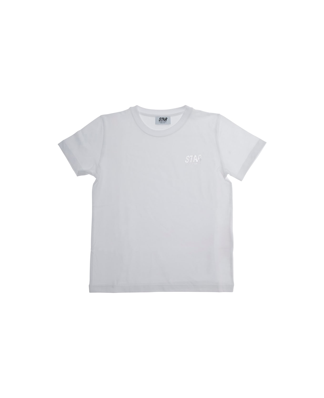 Golden Goose White T-shirt With Round Neck And Logo On The Front In Cotton Boy - White