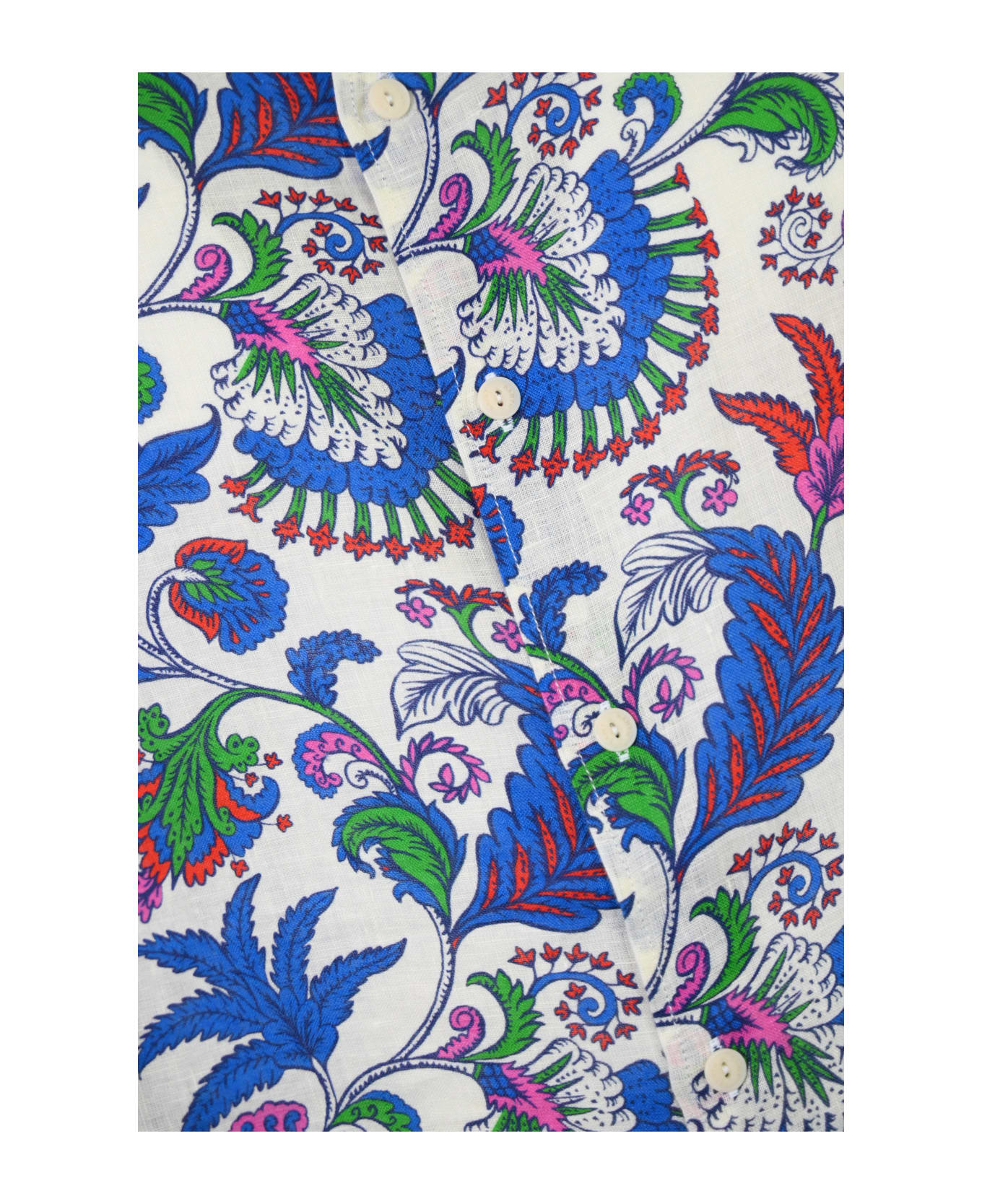MC2 Saint Barth Pamplona Linen Shirt With Floral Print - Bianco/blu