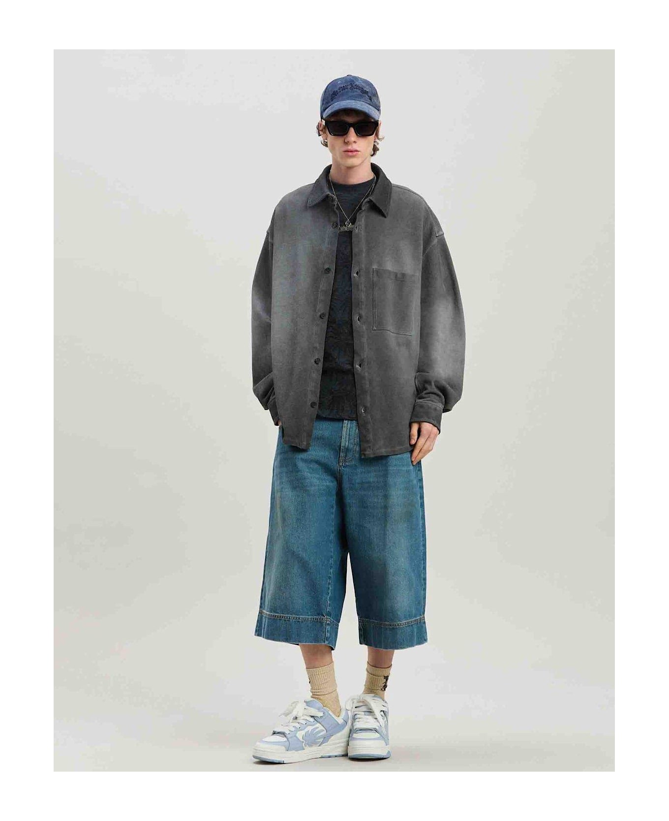 Palm Angels G Curved Denim Long Shorts