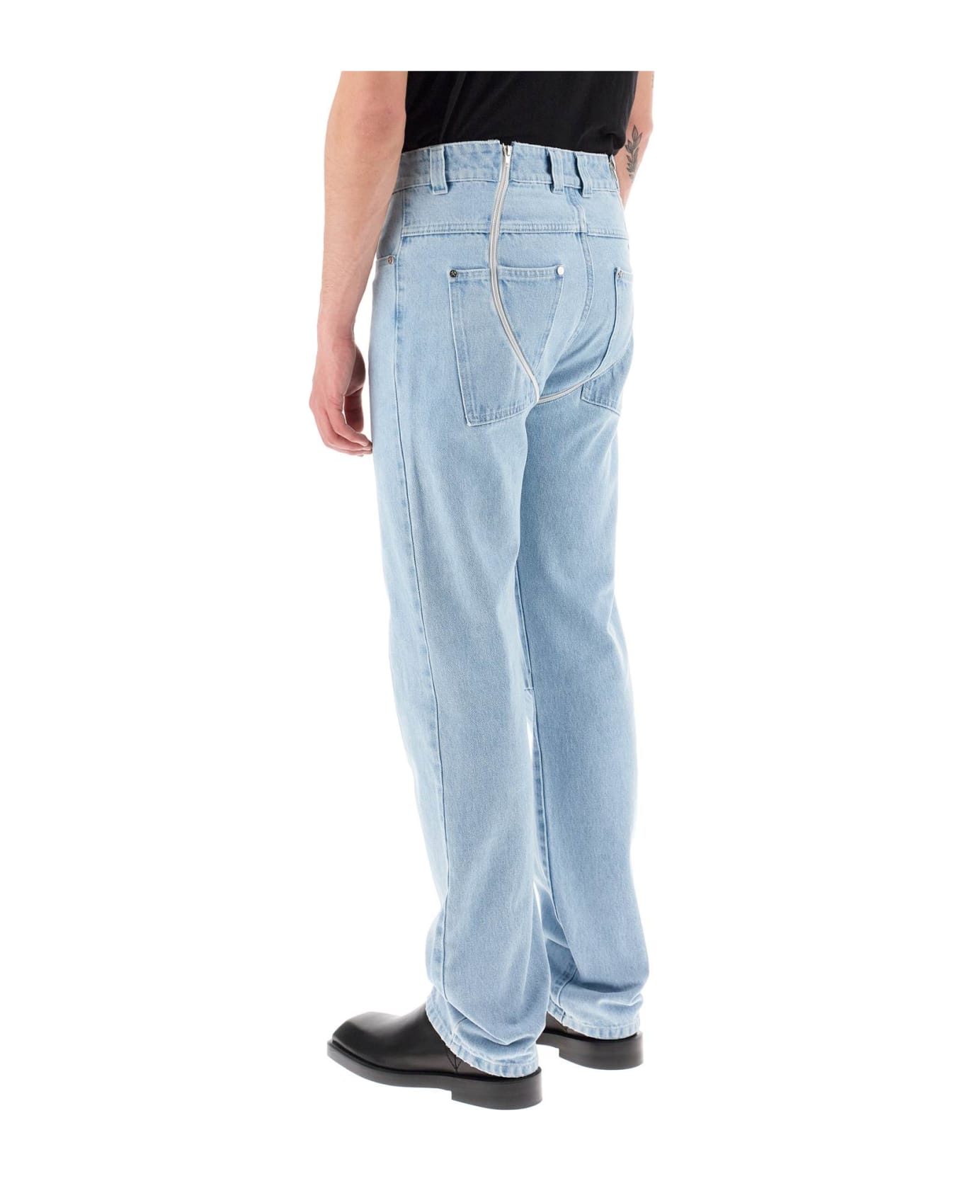 GMBH Straight Leg Jeans With Double Zipper - LIGHT INDIGO BLUE (Light blue) デニム