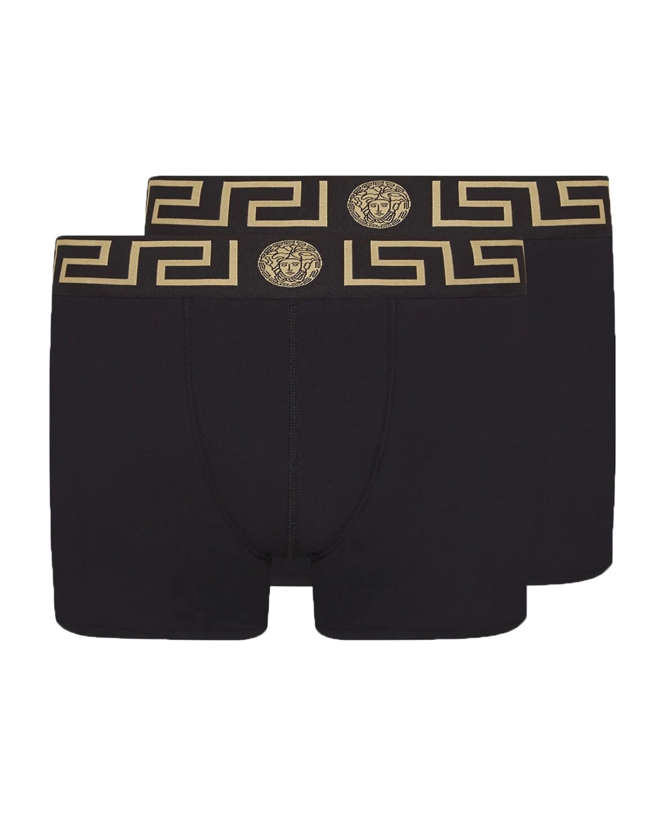 Versace Pack Of Two Boxer Shorts With Greek Motif - NERO GRECA ORO