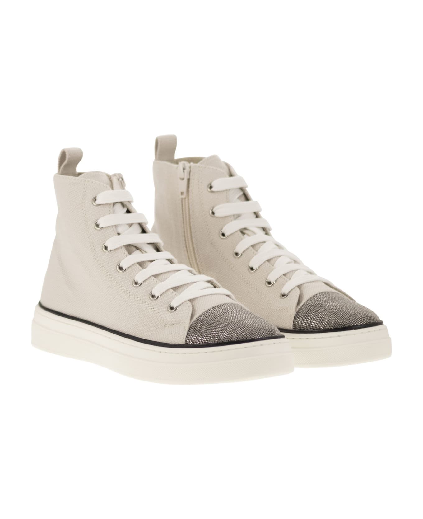 Brunello Cucinelli High-top Sneakers In Cotton And Linen - White シューズ