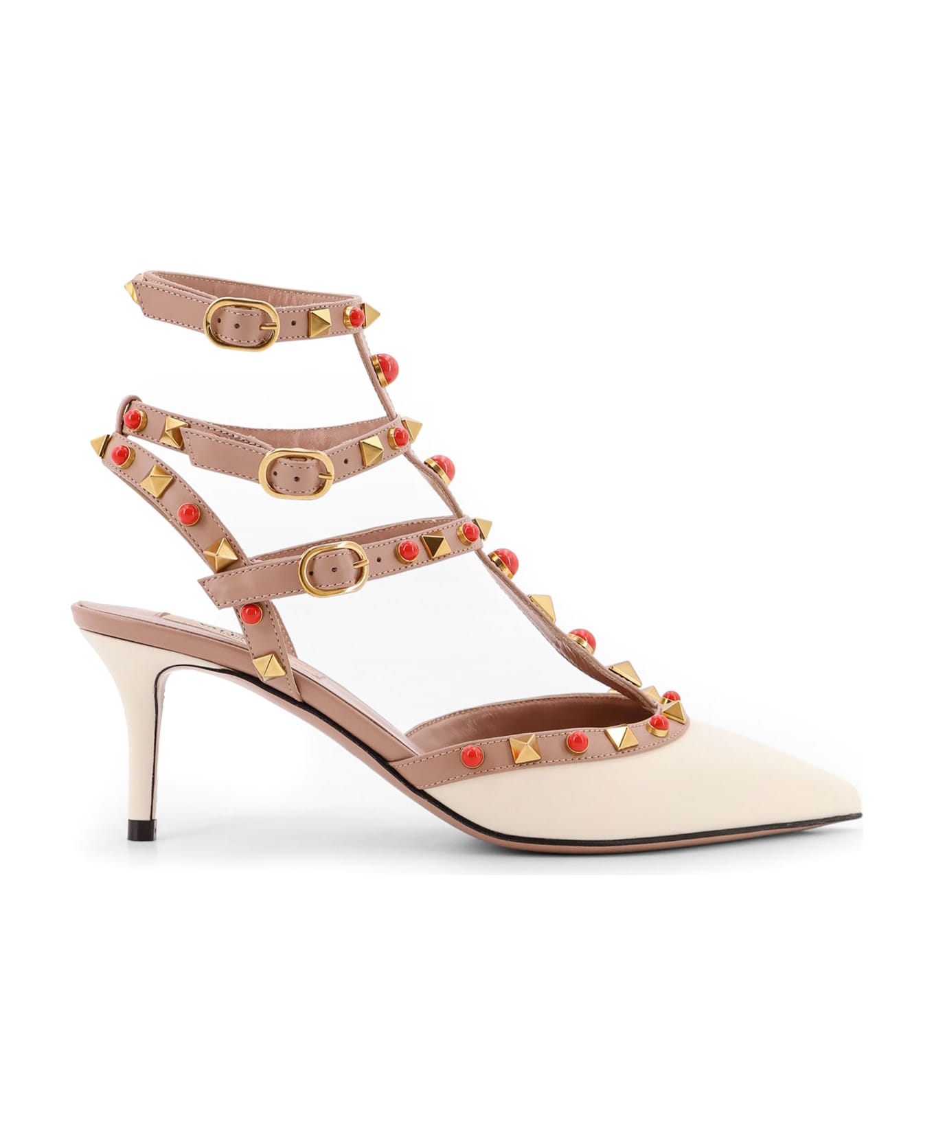 Valentino Garavani Rockstud Leather Slingback With Cabochon Stones - Beige