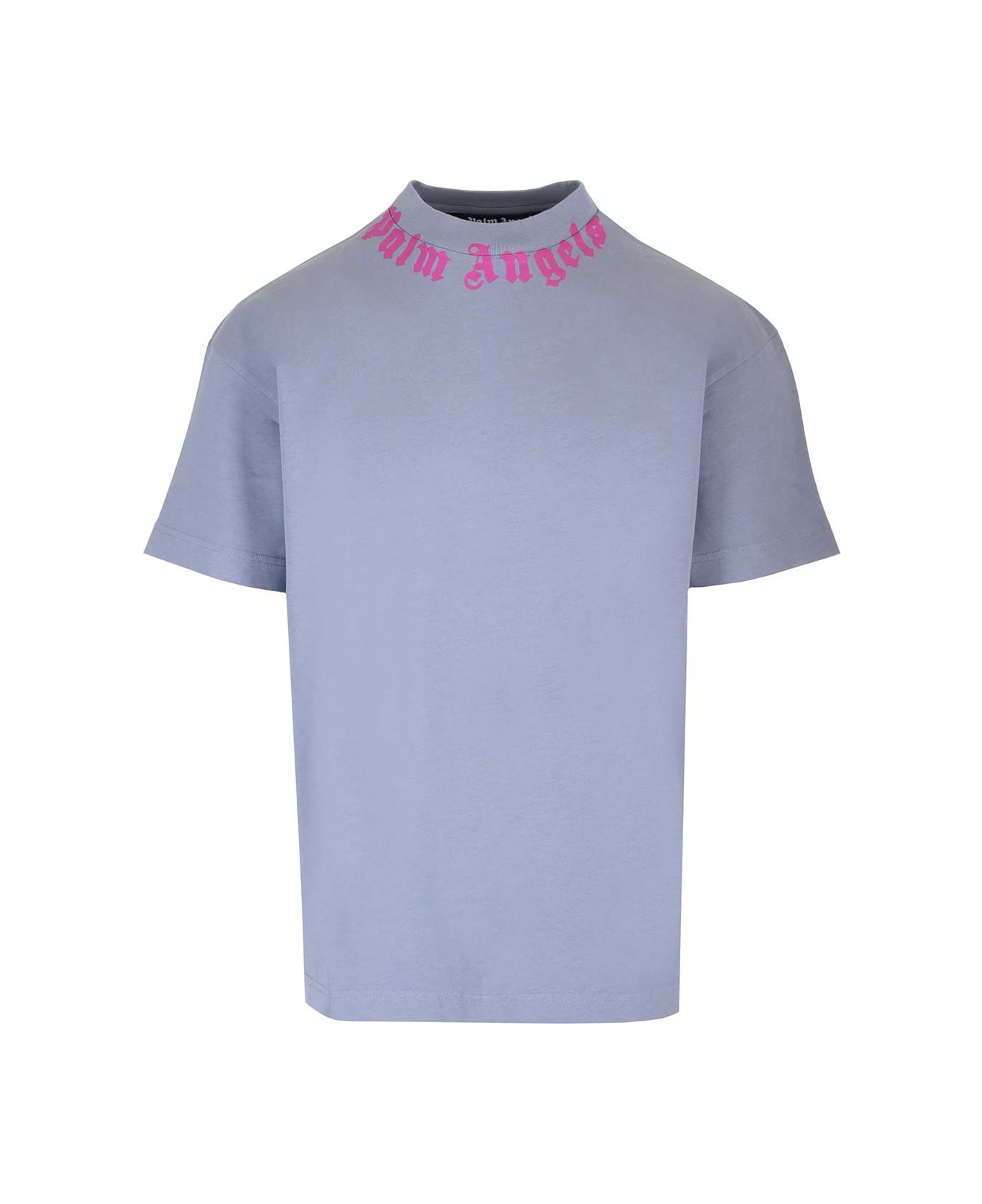 Palm Angels Neck Logo T-shirt - LIGHT GREY FUCHSIA