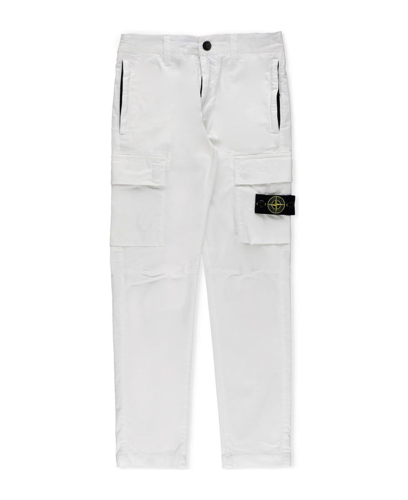 Stone Island Junior Compass-patch Straight-leg Cargo Trousers - Bianco
