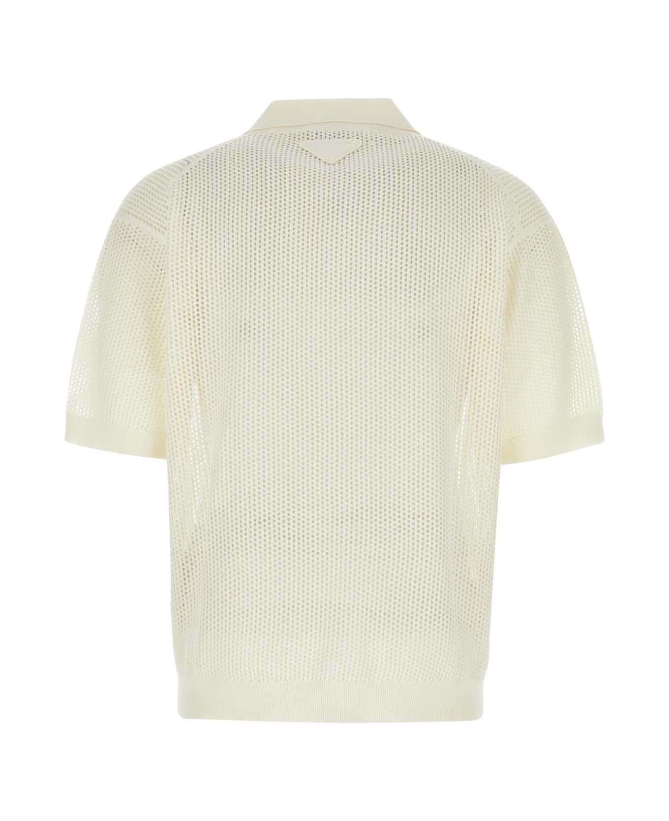 Prada Ivory Silk Blend Polo Shirt - BIANCO