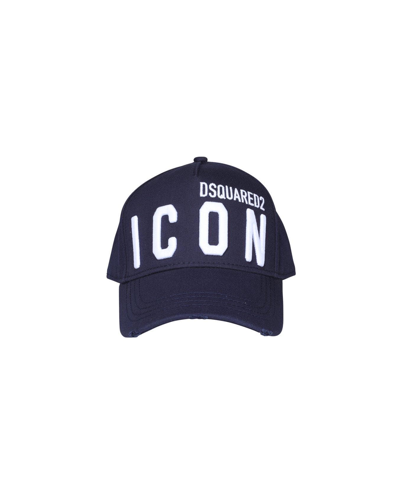 Dsquared2 Icon Logo Embroidered Distressed Baseball Cap - Navy/bianco