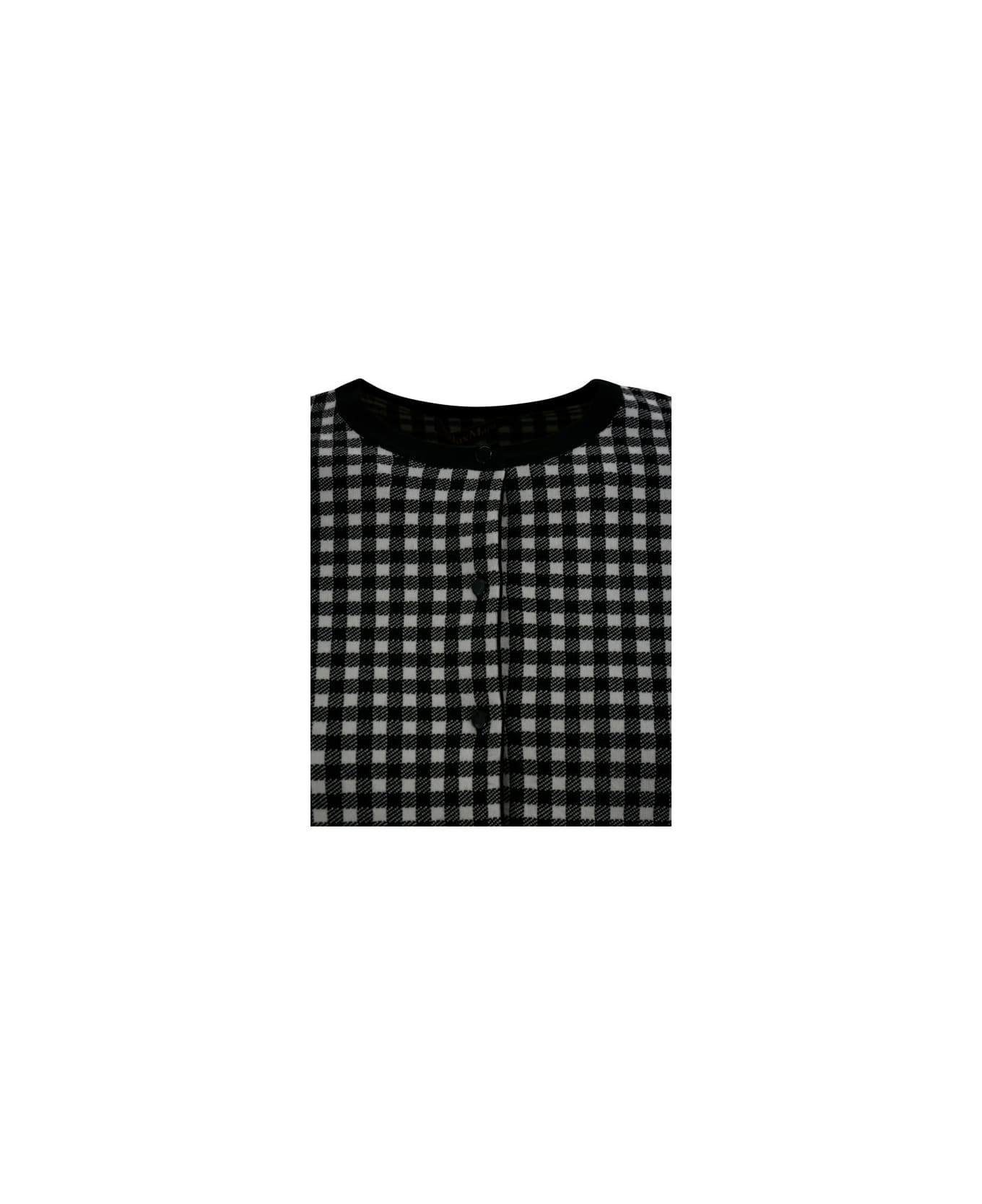 Max Mara Studio Vintage Long-sleeved T-shirt - Vichy bianco e nero カーディガン