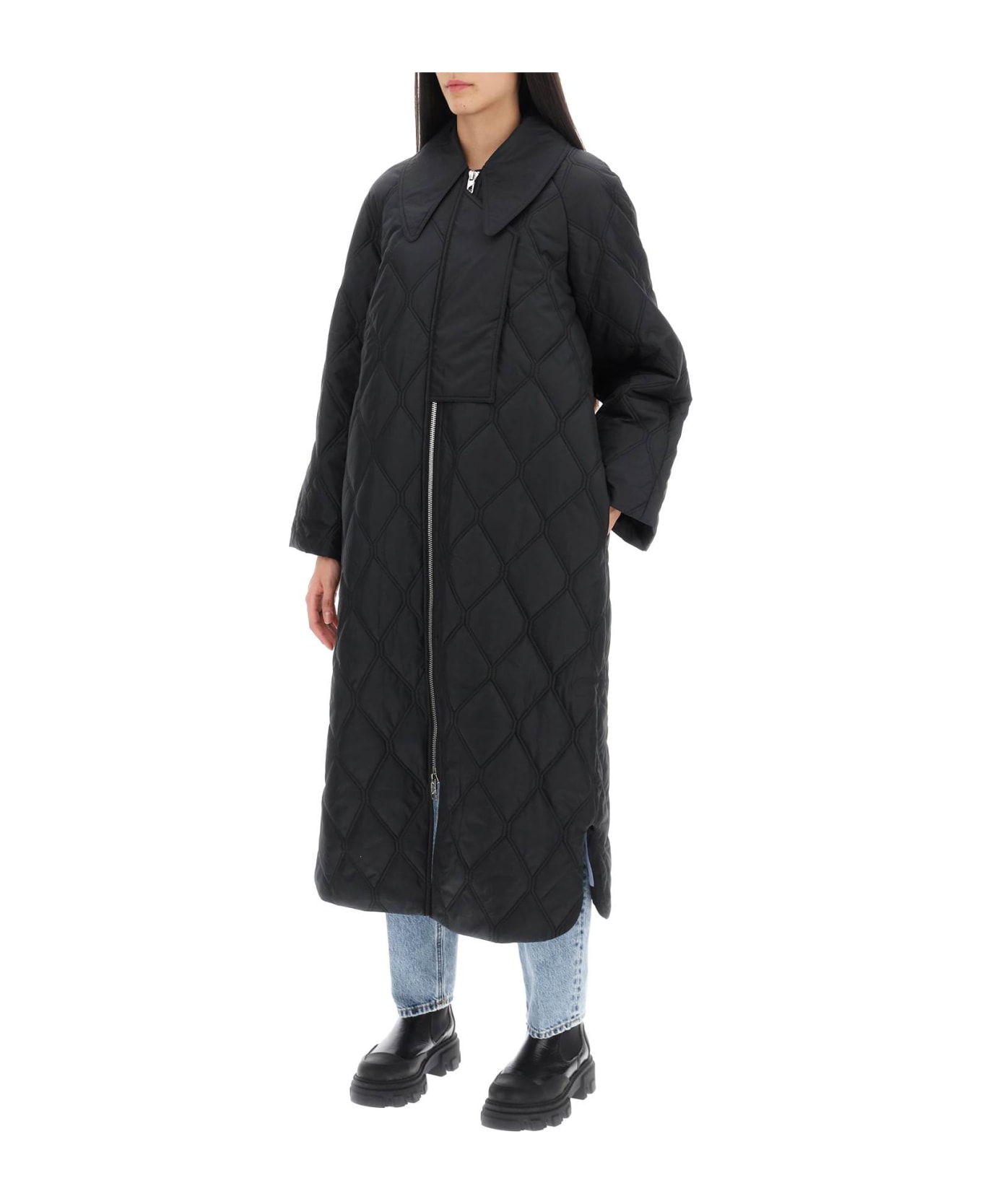 Ganni Quilted Oversized Coat - BLACK (Black)
