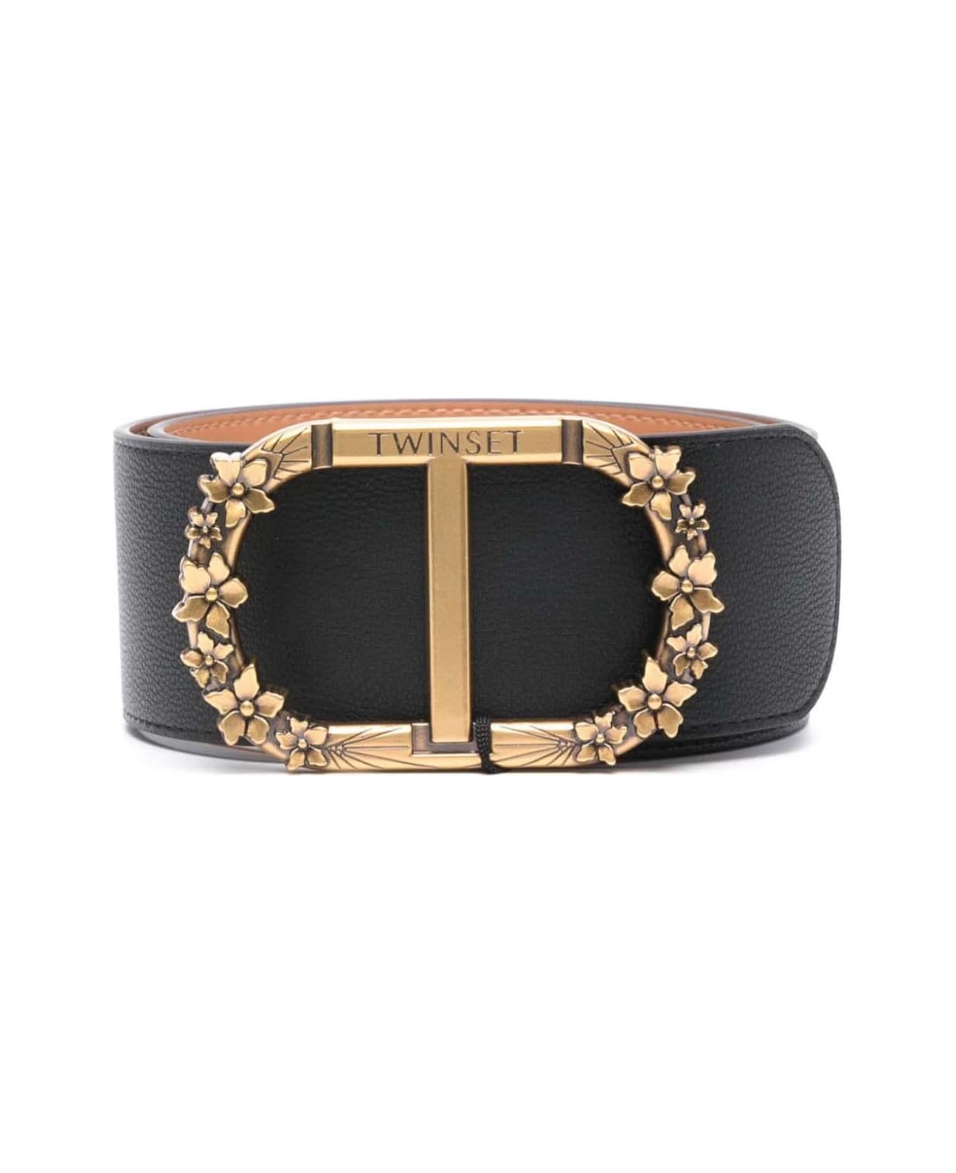 TwinSet Belt With Floral Oval T - Nero
