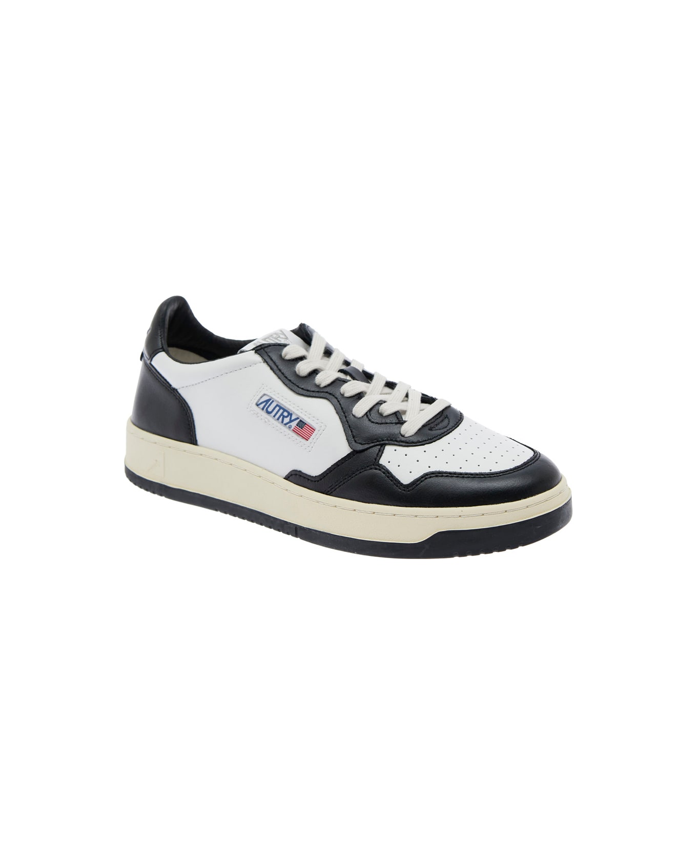 Autry 'medalist Low-top' White And Black Sneakers With Side Logo In Leather Man - White/black