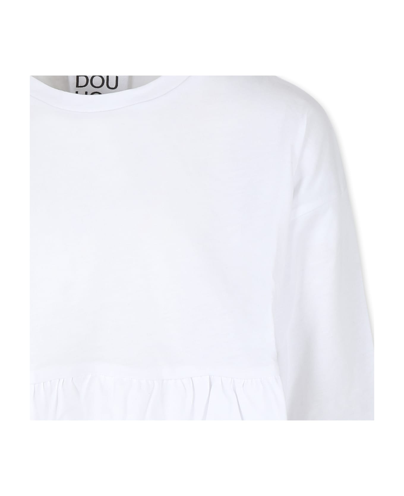 Douuod White Crop T-shirt For Girl With Logo - White