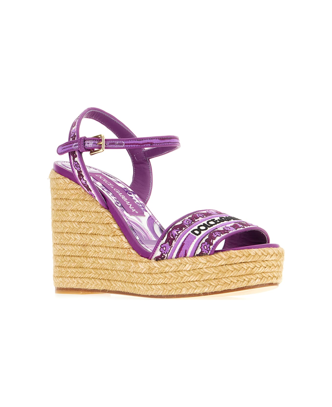 Dolce & Gabbana Embroidered Canvas Wedge - MAIOLICA 3 VIOLA