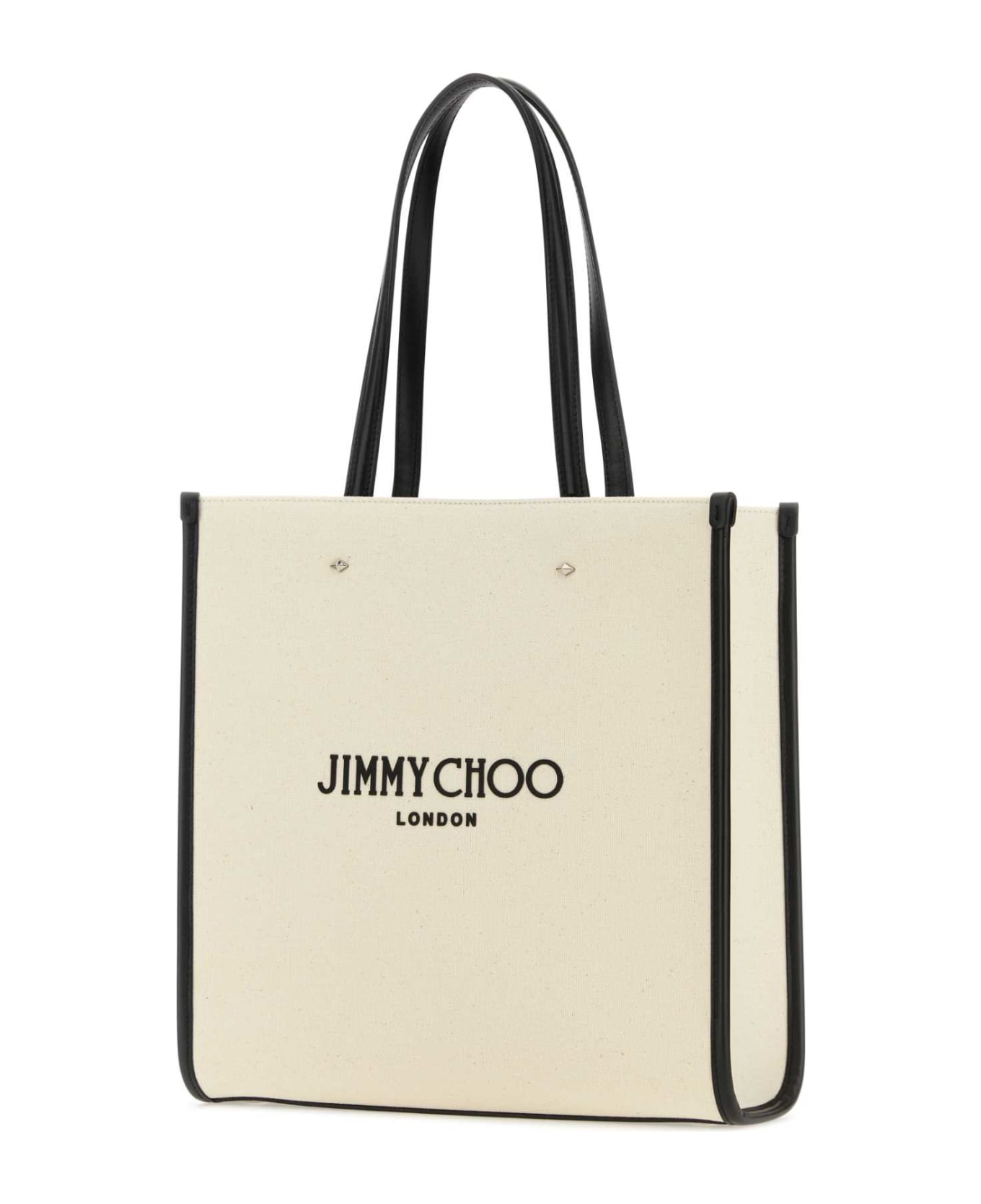 Jimmy Choo Ivory Canvas N/s Tote M Shopping Bag - NATURALBLACKSILVER