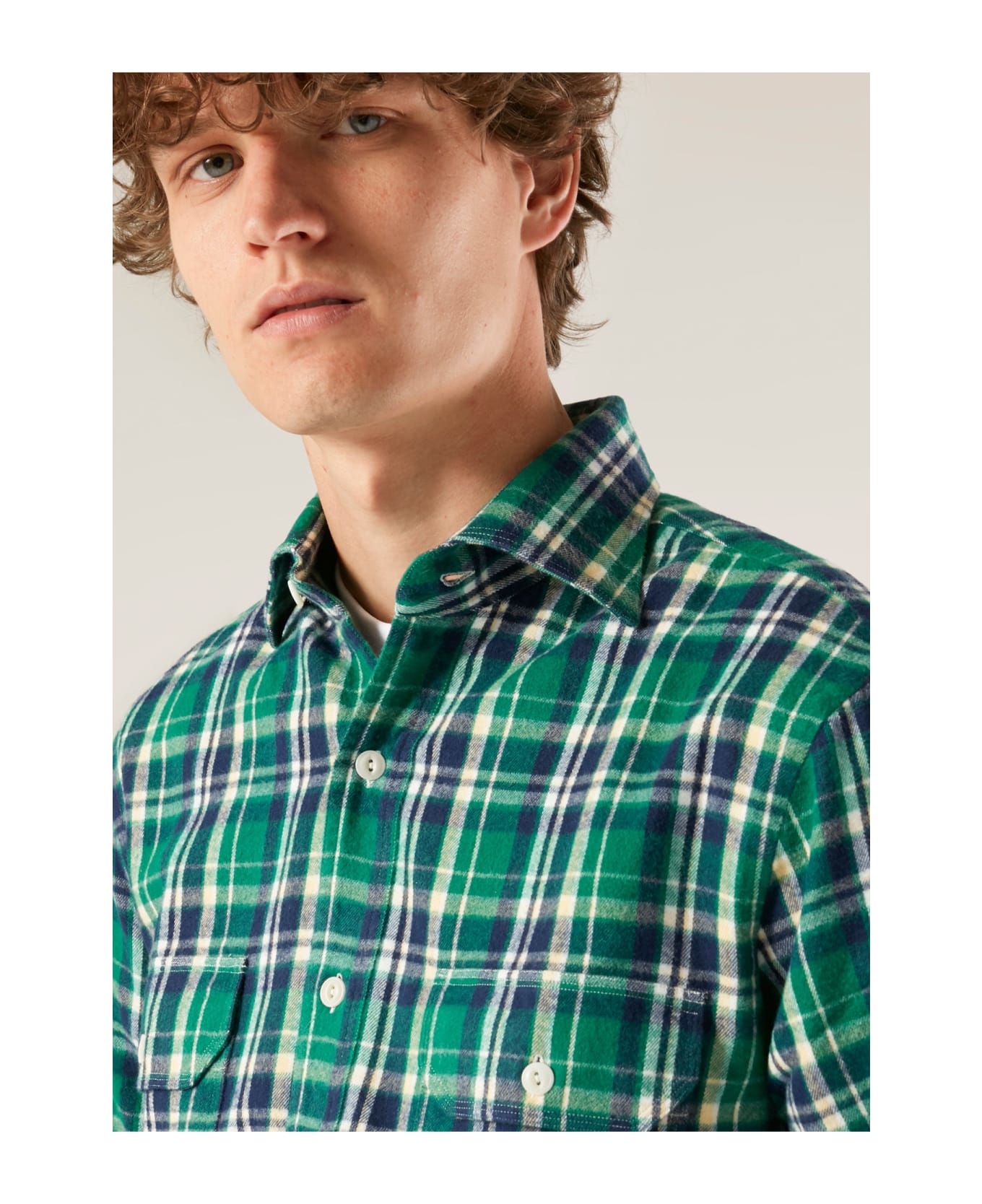 doppiaa Aantero Green Flannel Checked Shirt