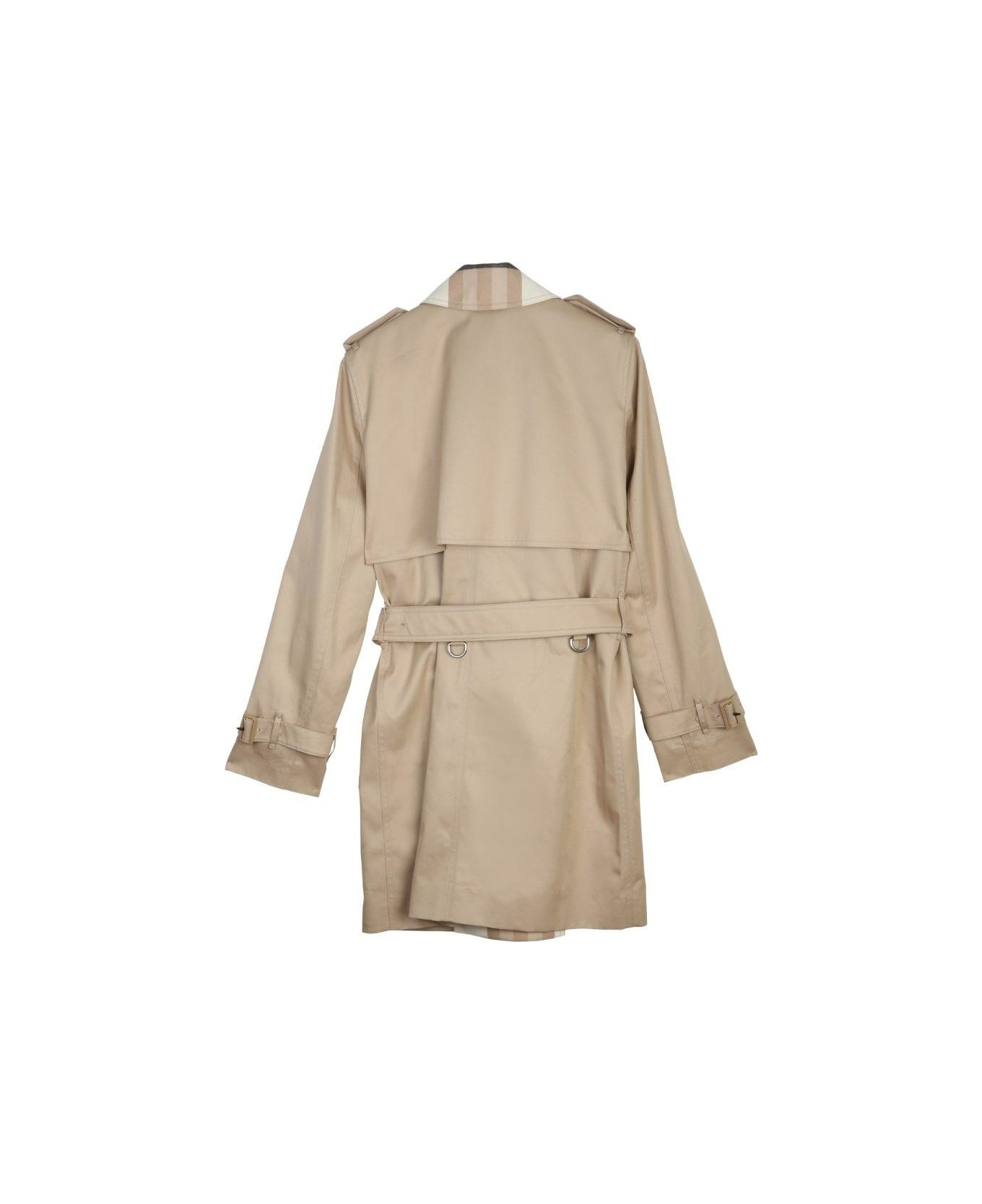 Burberry Belted Check Detailed Trench Coat - BEIGE レインコート