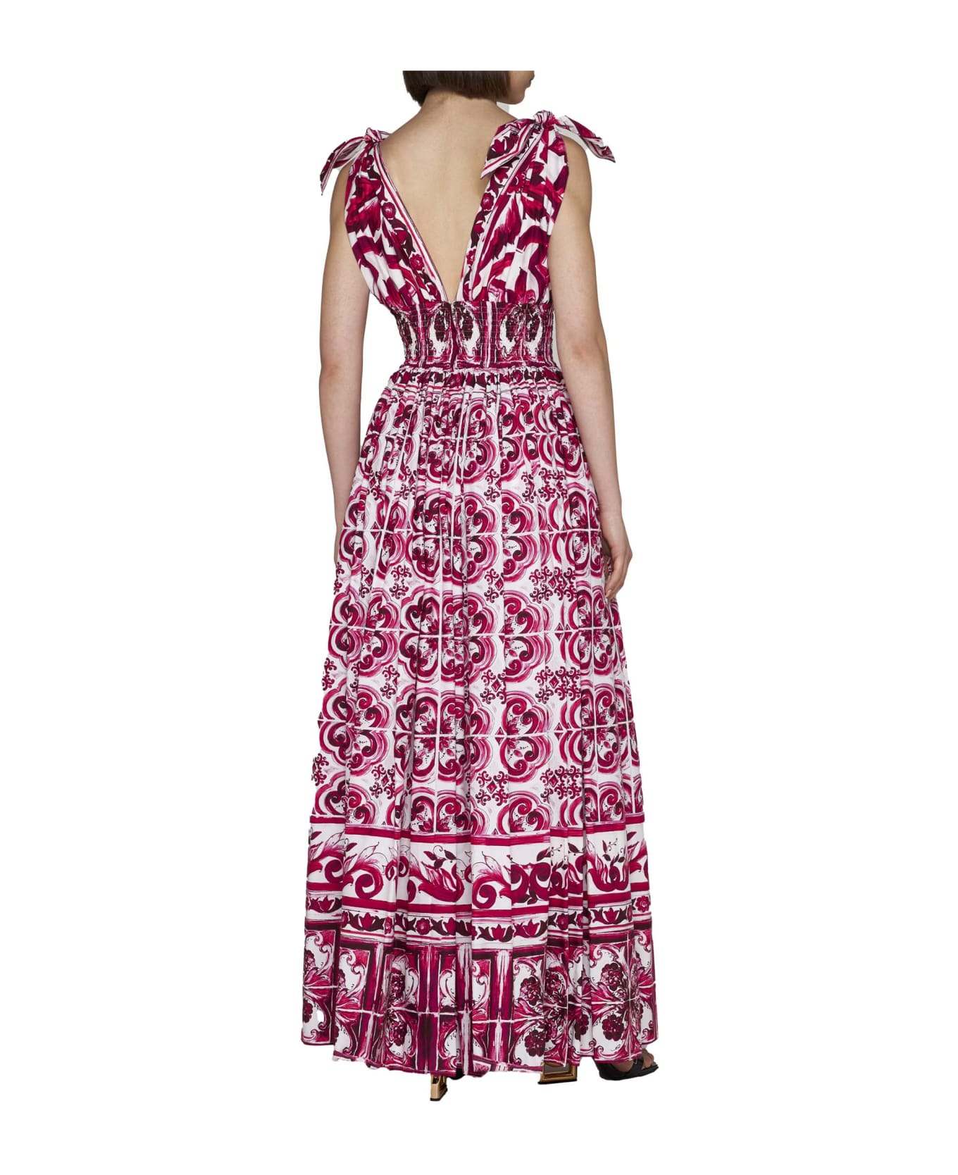 Dolce & Gabbana Majolica Print Cotton Maxi Dress - Tris maioliche fuxia