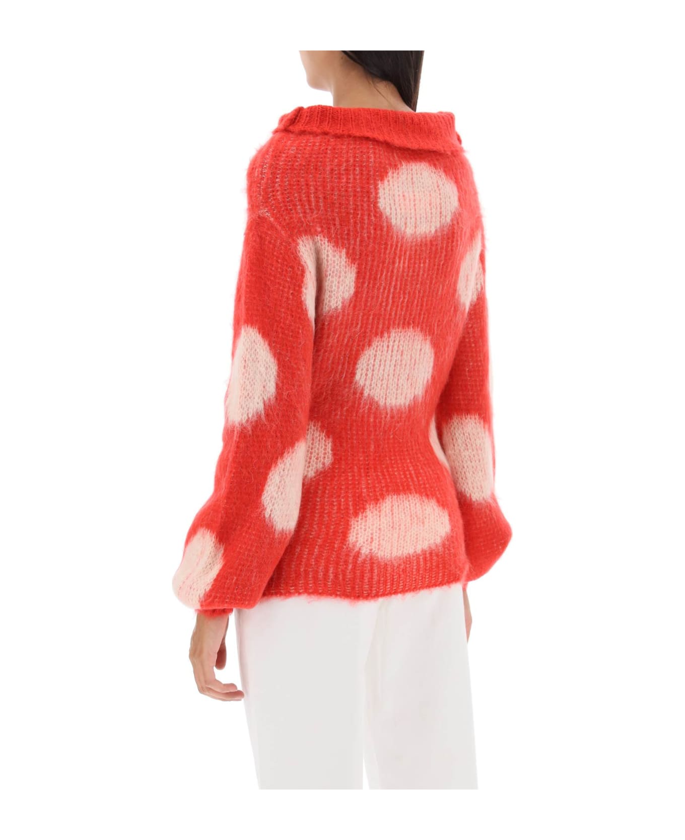 Marni Jacquard-knit Sweater With Polka Dot Motif - TULIP (White) ニットウェア