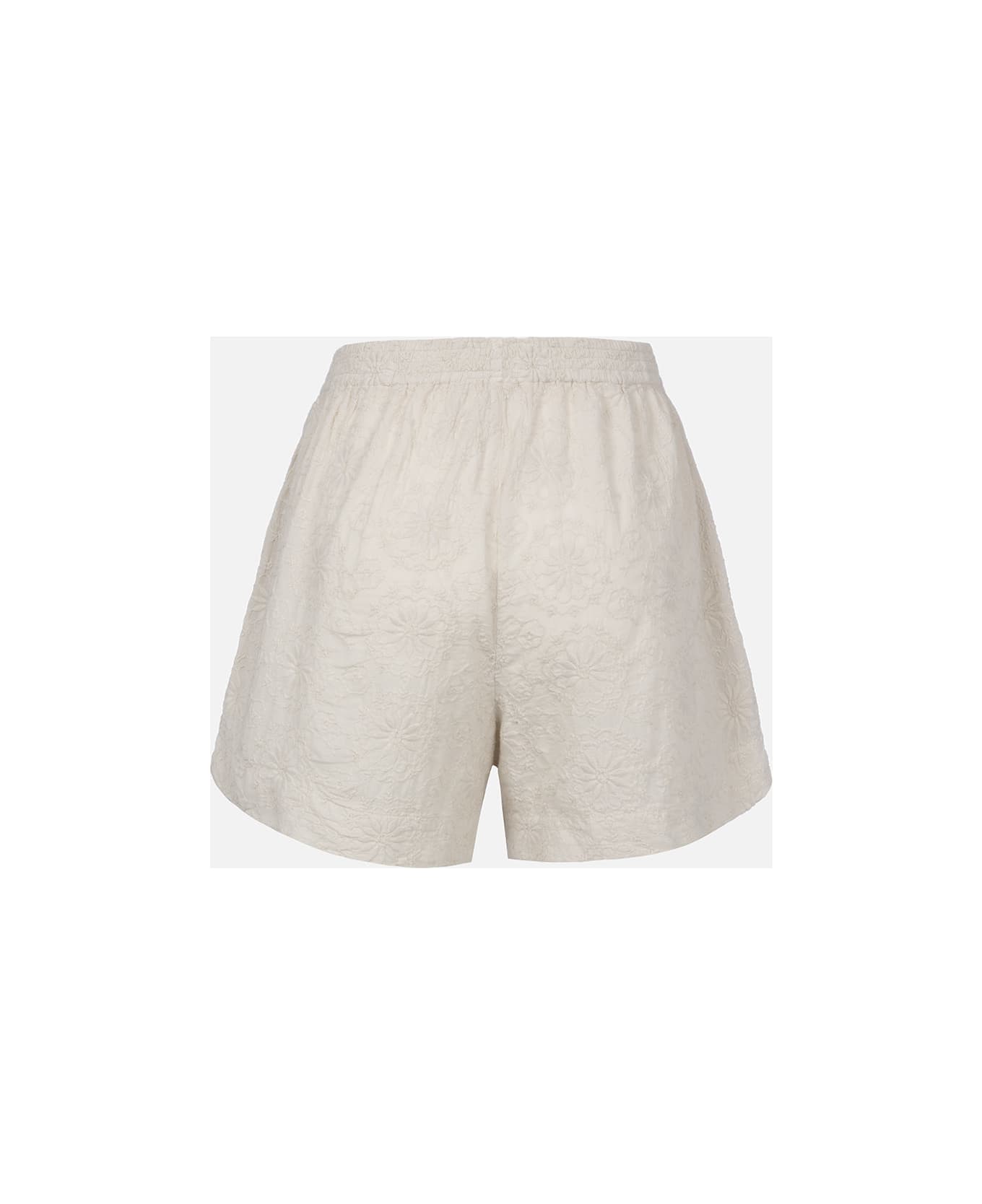 MC2 Saint Barth Woman Sangallo Cotton Pull Up Shorts Meave - WHITE