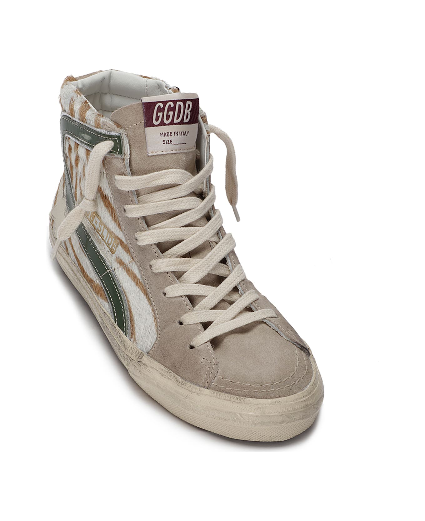 Golden Goose Slide Classic Horsy Upper Suede Toe And Tongue Lea - WHITE/BROWN/GREEN