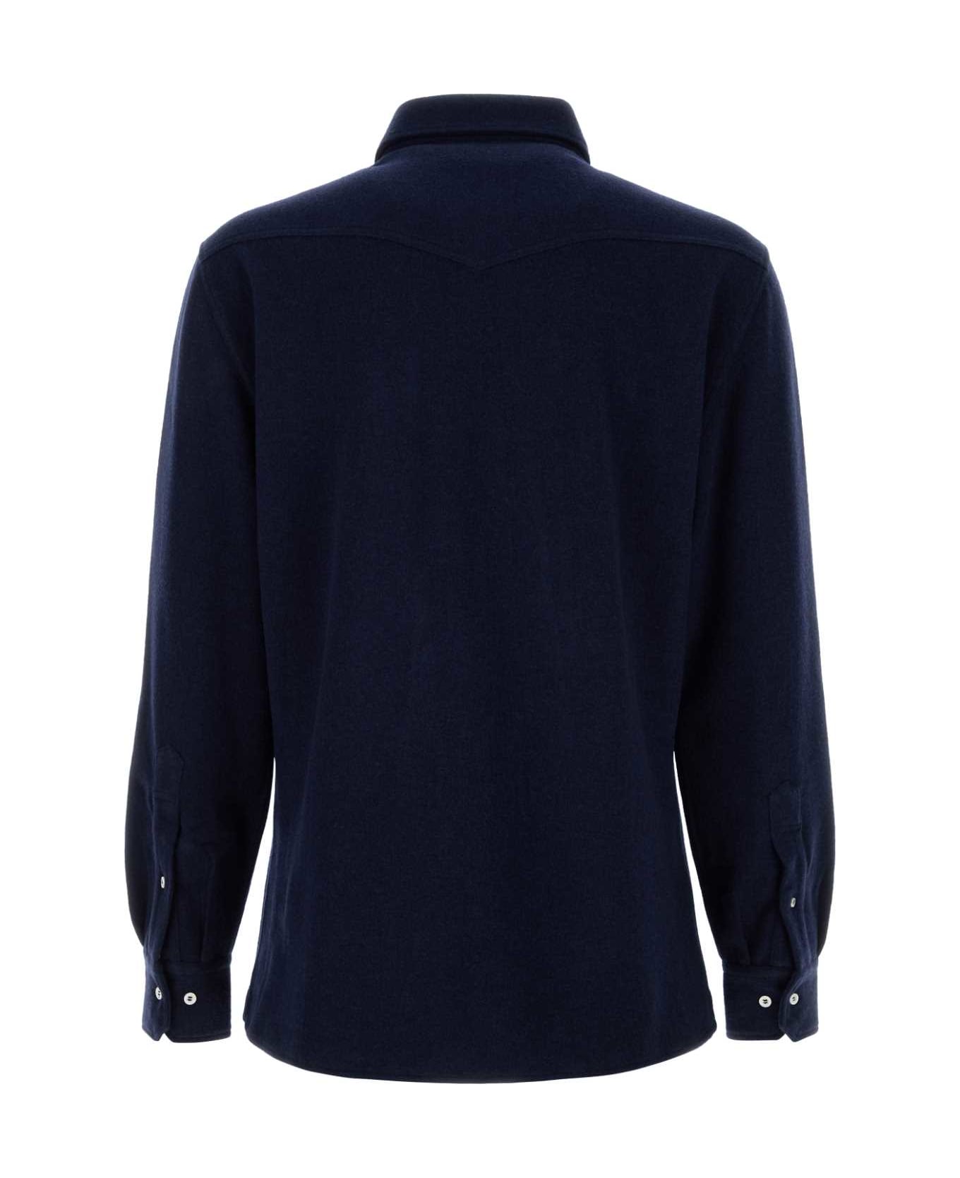 Brunello Cucinelli Navy Blue Flannel Shirt - C8241