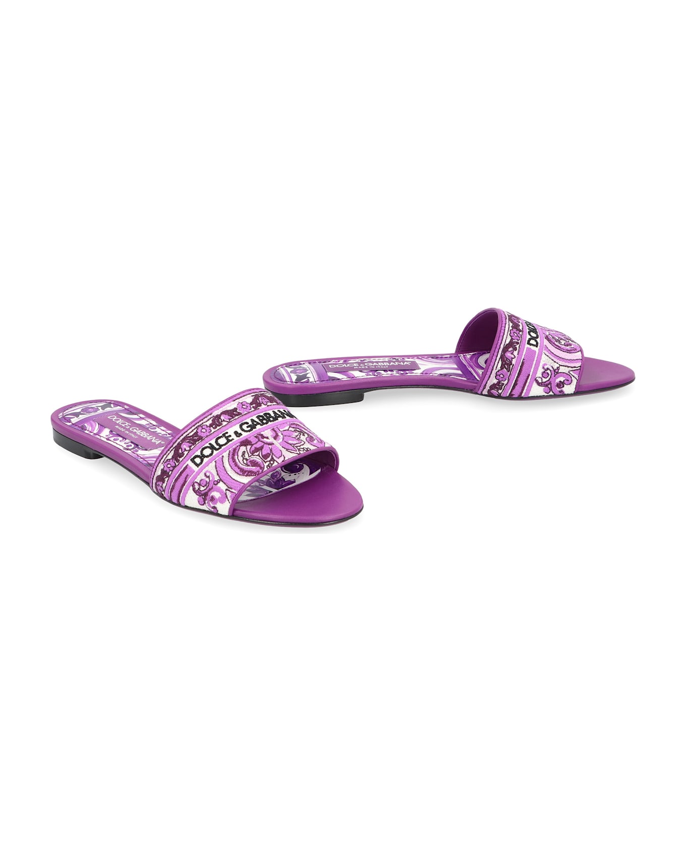 Dolce & Gabbana Leather And Fabric Slides - purple
