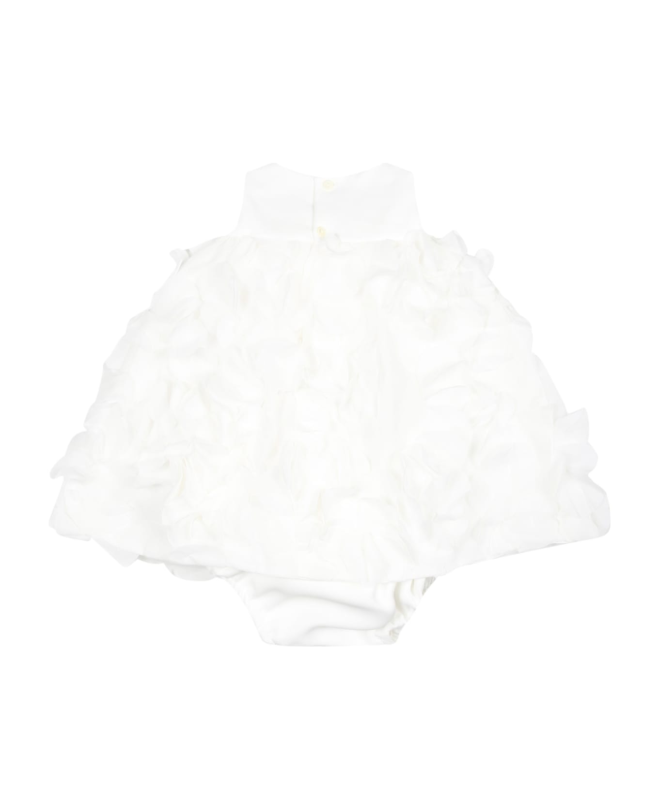 La stupenderia White Dress For Baby Girl With Bow - White