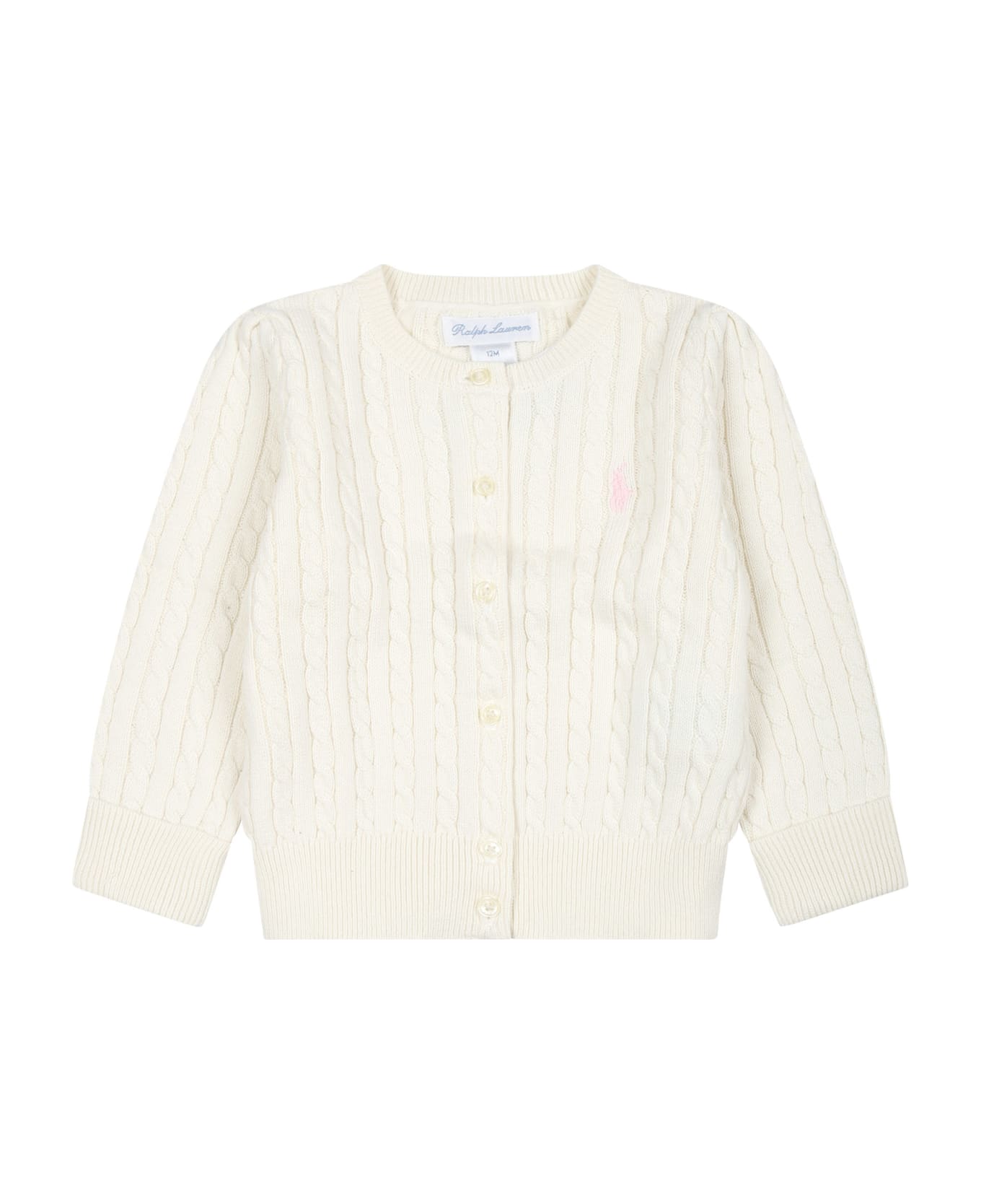 Ralph Lauren Ivory Cardigan For Babygirl With Iconic Pony - Ivory