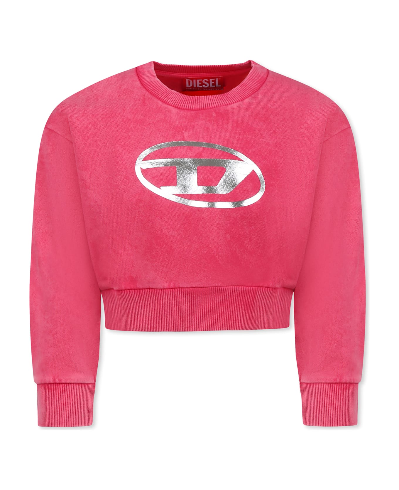 Diesel Fuchsia Crop Sweatshirt For Girl With Logo - Fuchsia