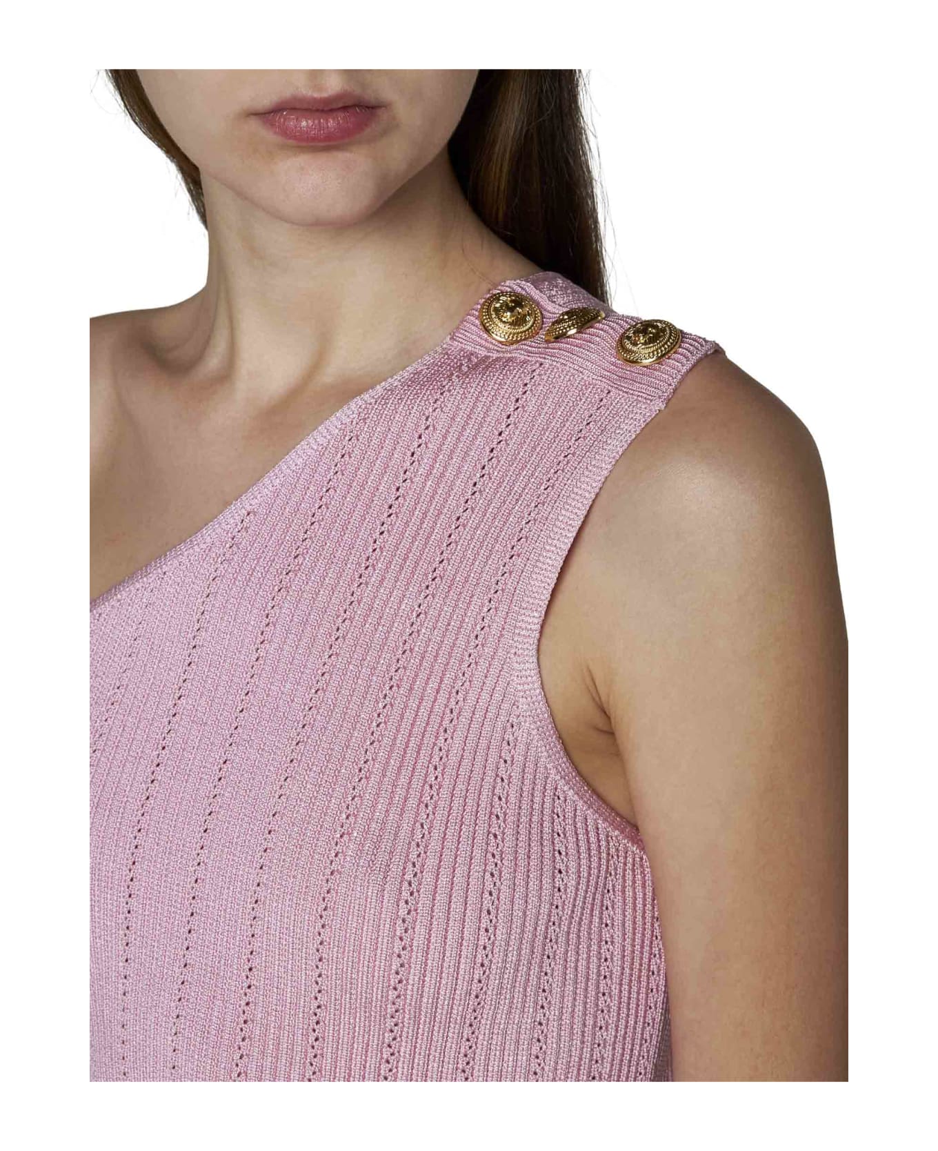Balmain Asymmetric Knit Top - Rose