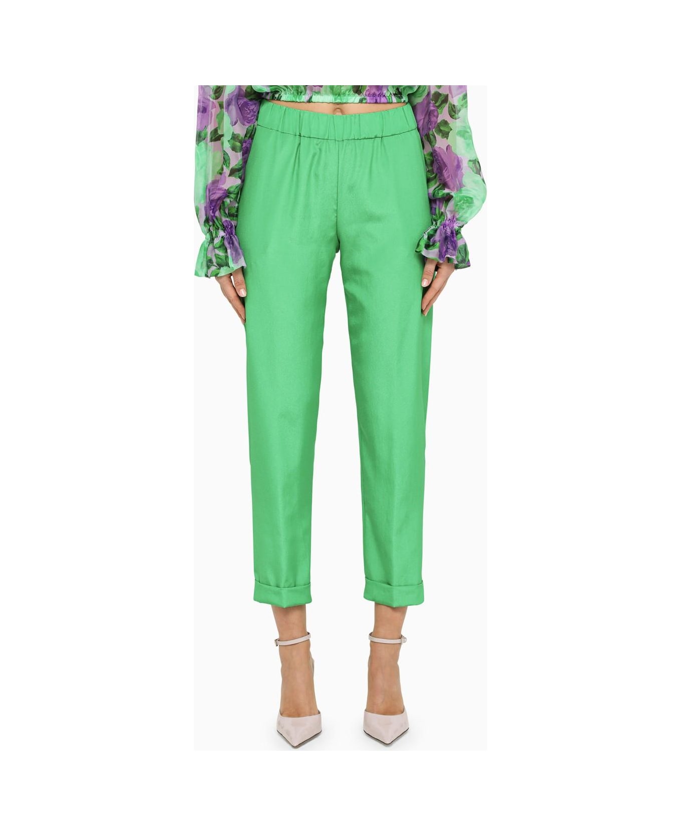 Parosh Green Satin Trousers With Elasticated Waistband - GREEN
