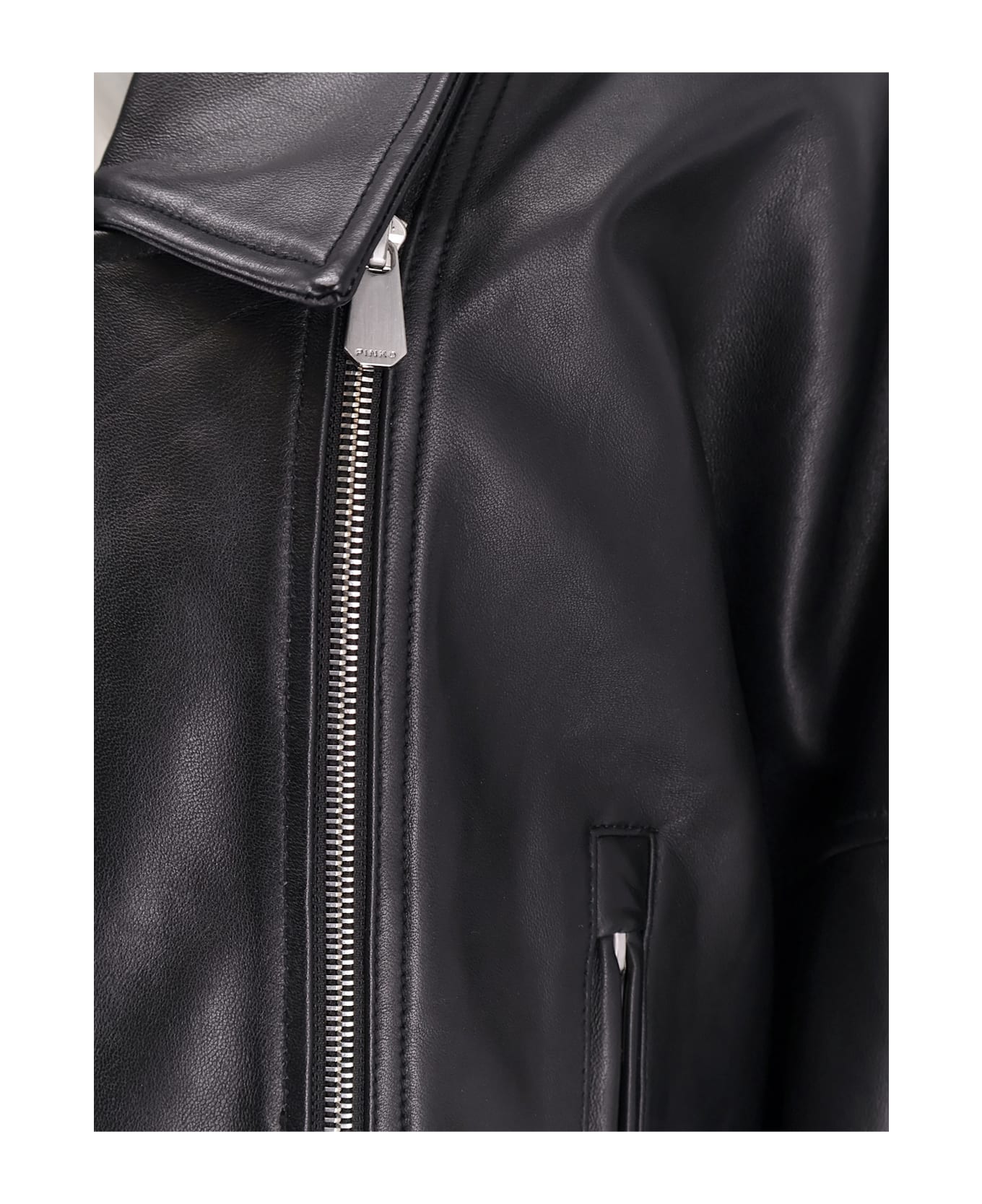 Pinko Confine Chiodo Leather Jacket - Black