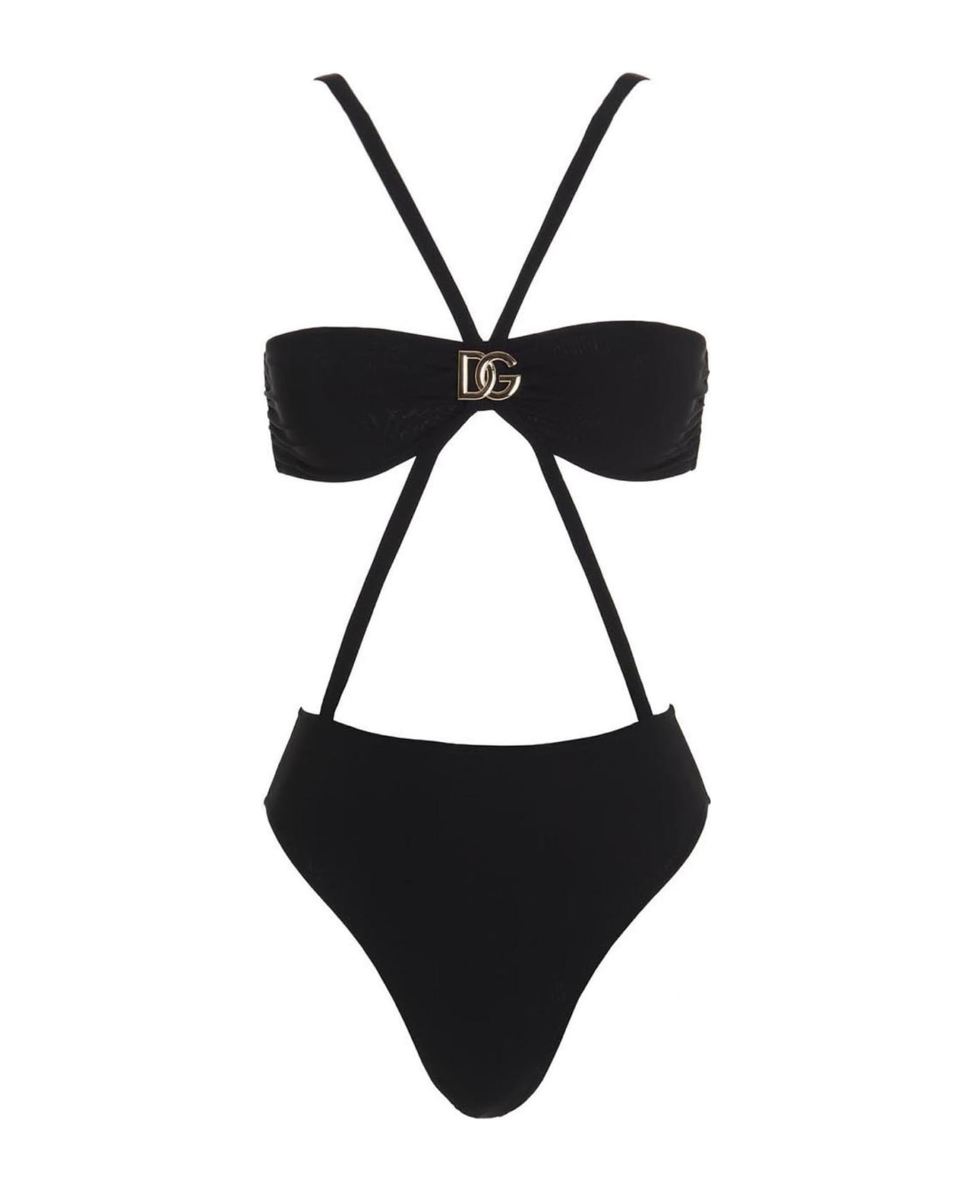 Dolce & Gabbana Metallic Logo Trikini - Black  