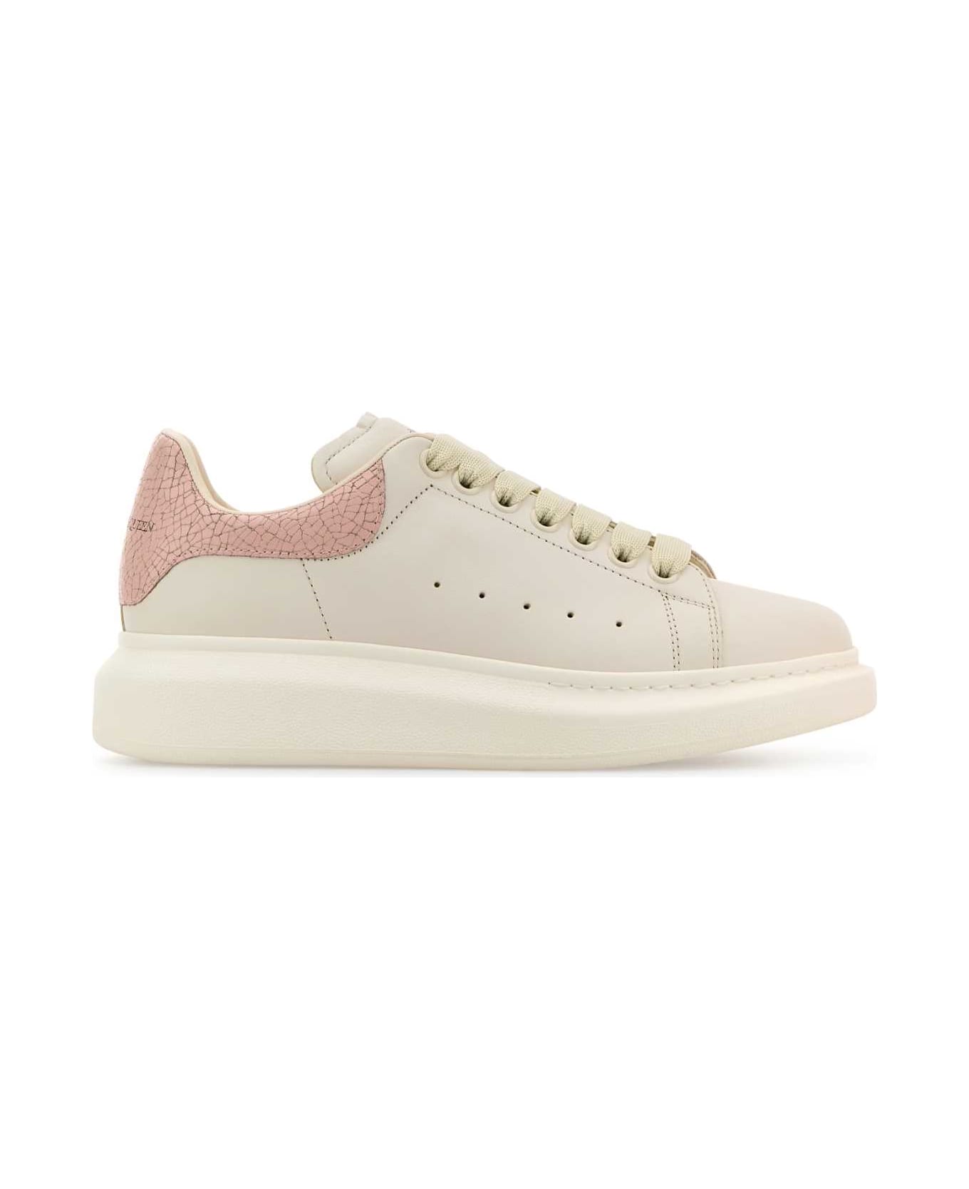 Alexander McQueen White Leather Sneakers With Pink Leather Heel - Powder