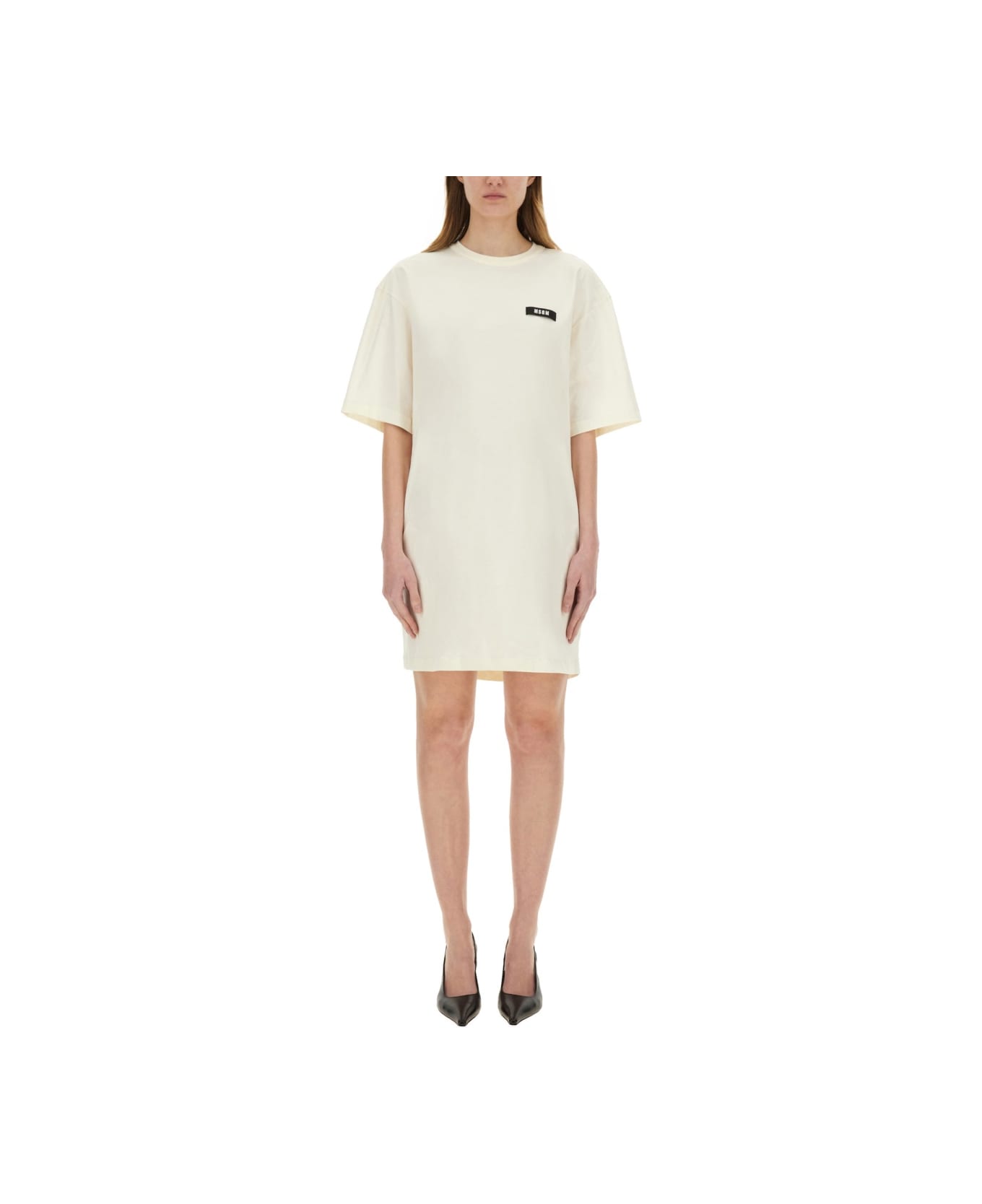 MSGM Short Dress With Logo - IVORY