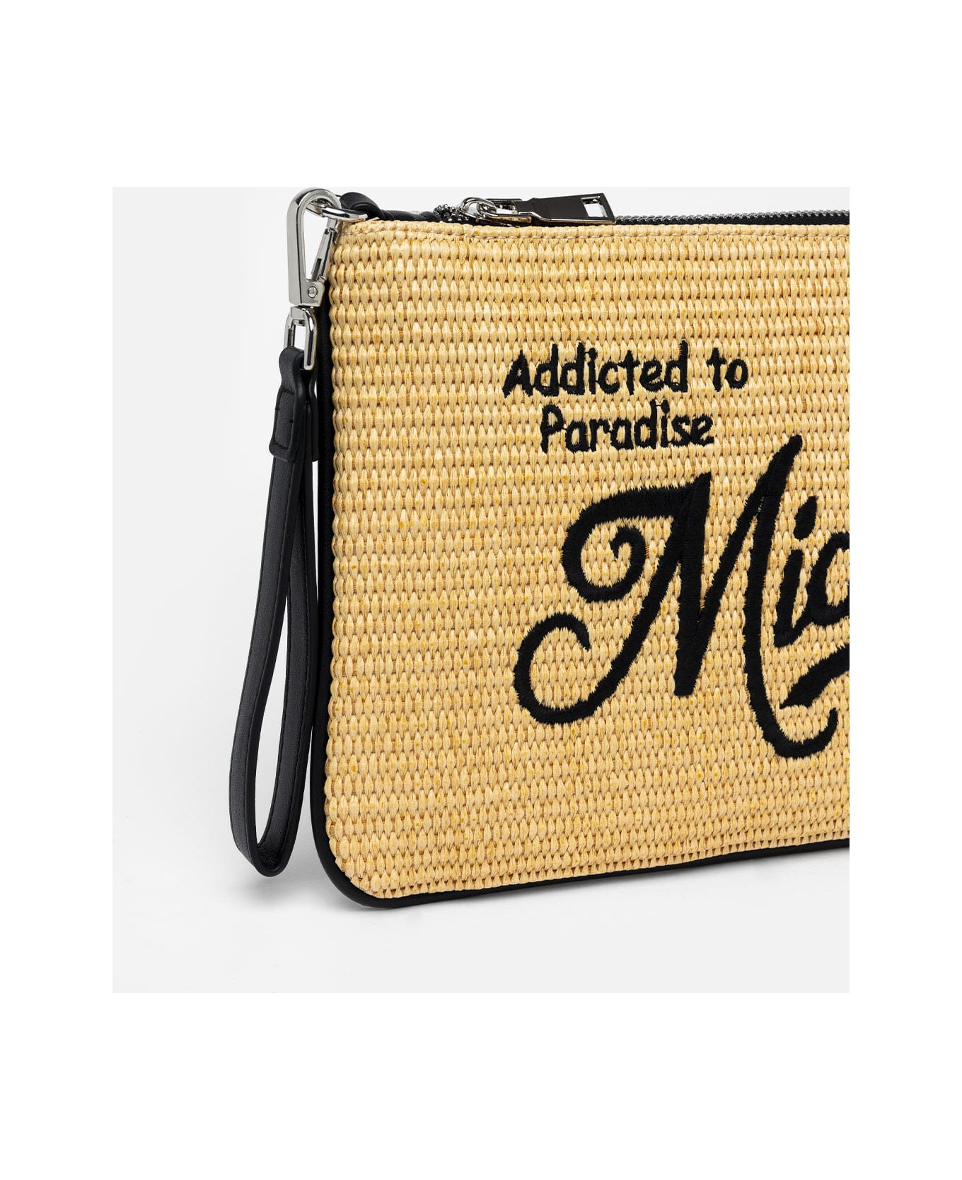 MC2 Saint Barth Parisienne Straw Pochette With Miami Embroidery - BEIGE