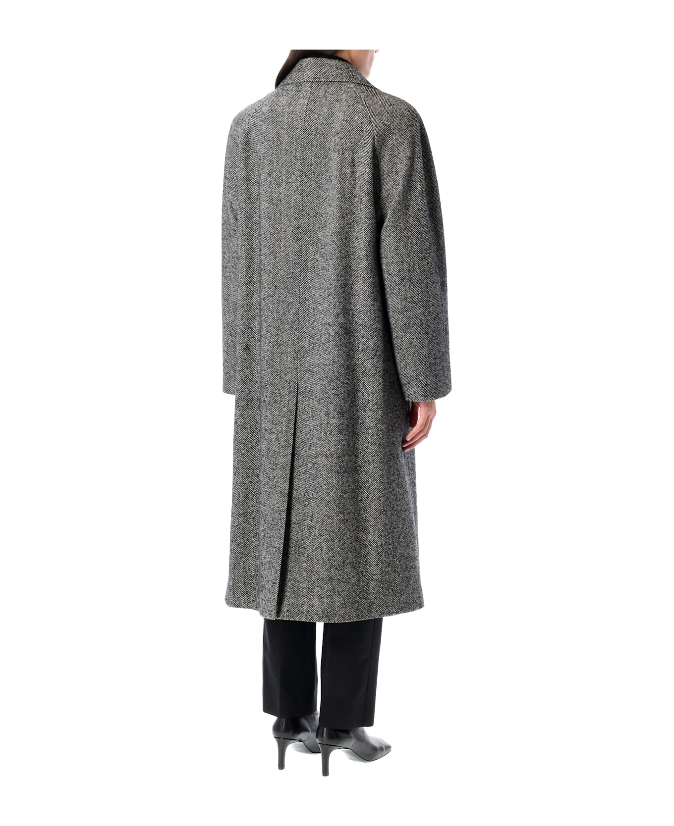 Dolce & Gabbana Single-breasted Herringbone Wool Coat - BLACK MELANGE