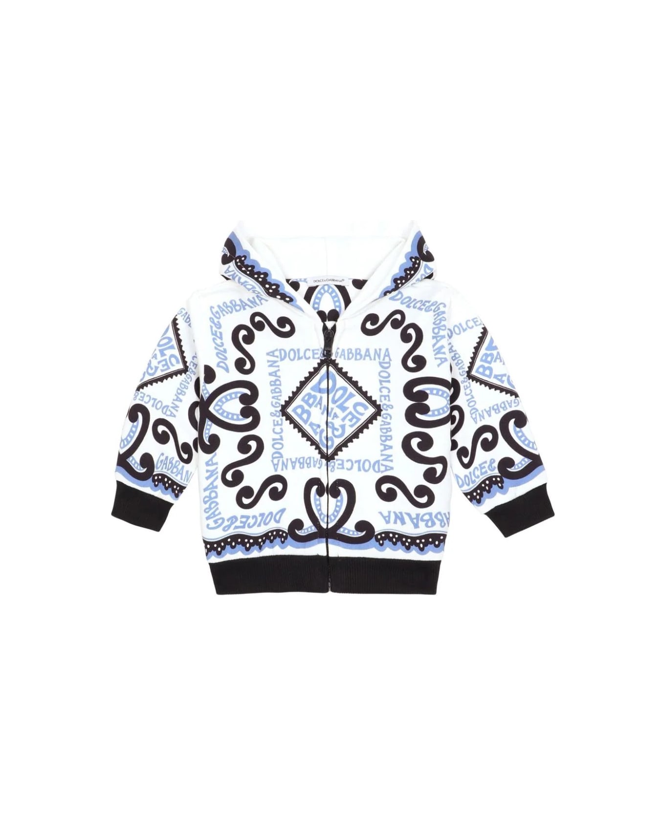 Dolce & Gabbana Marina Print Jersey Zip-up Hoodie - Blue