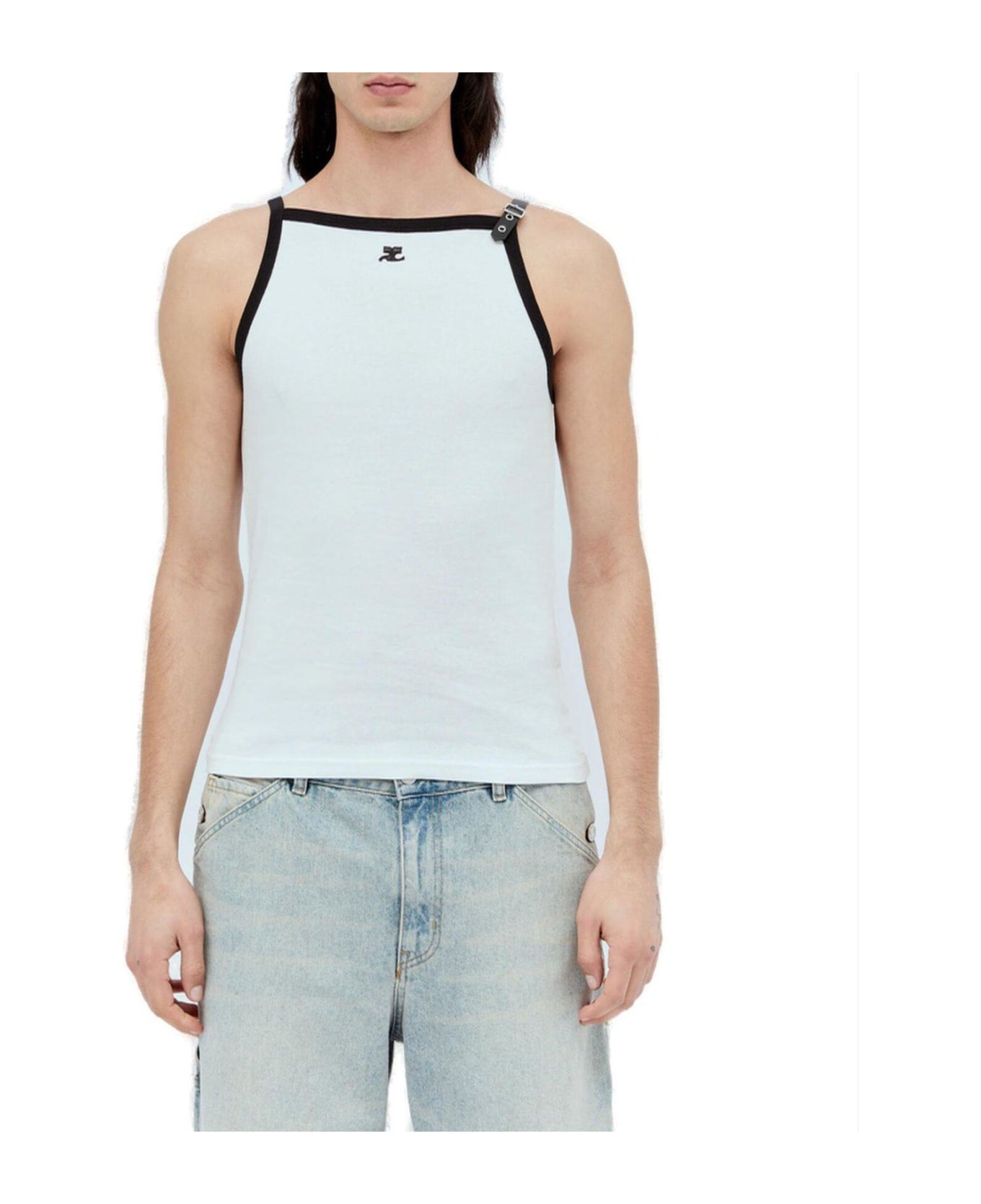 Courrèges Buckle Contrast Tank Top - WHITE/BLACK タンクトップ
