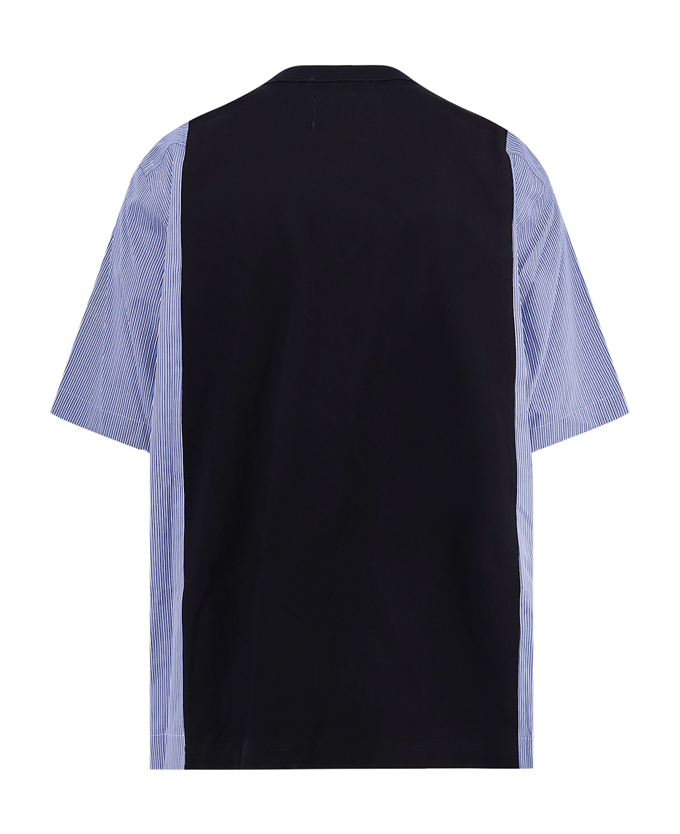 Sacai Cotton Jersey T-shirt With Popeline Inserts - NAVY BLUE STRIPE