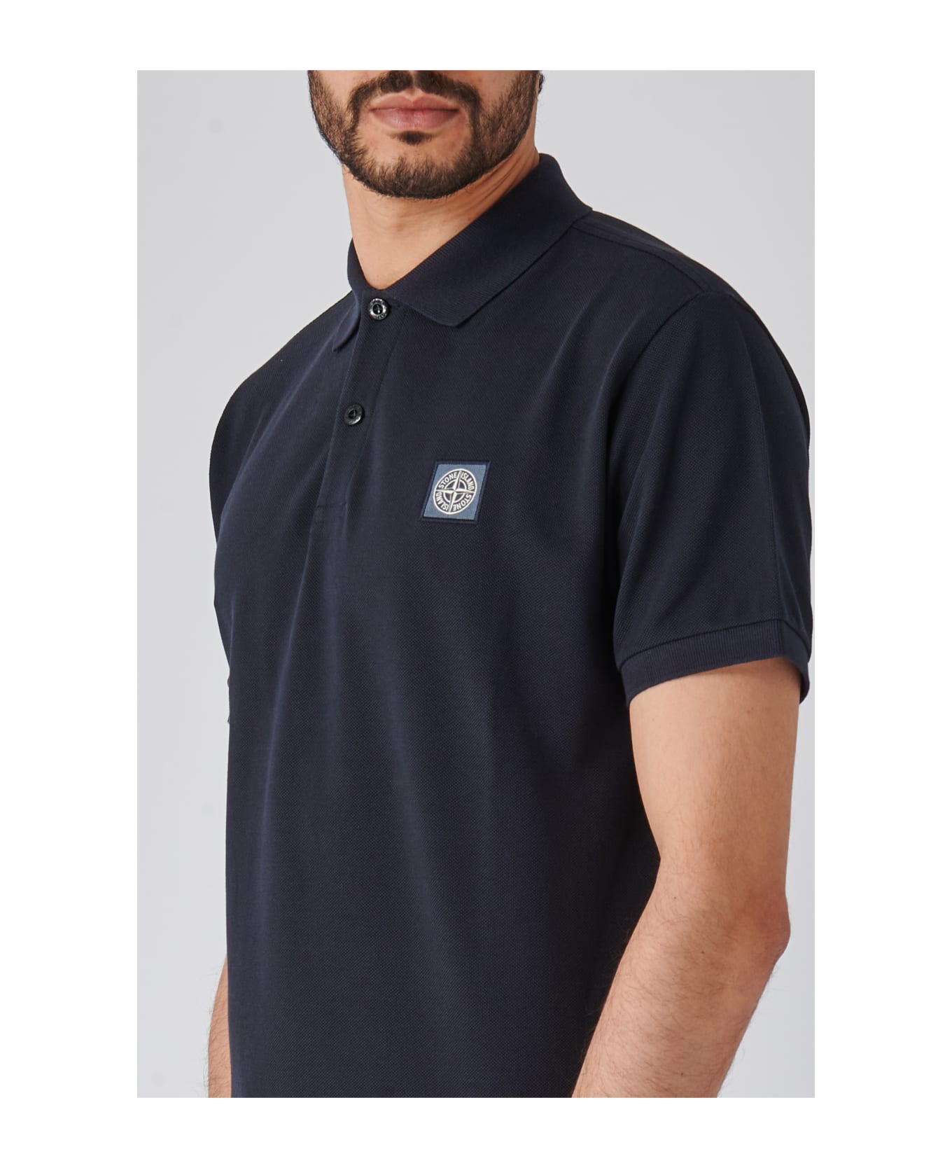 Stone Island Compass-patch Short-sleeved Polo Shirt - NAVY